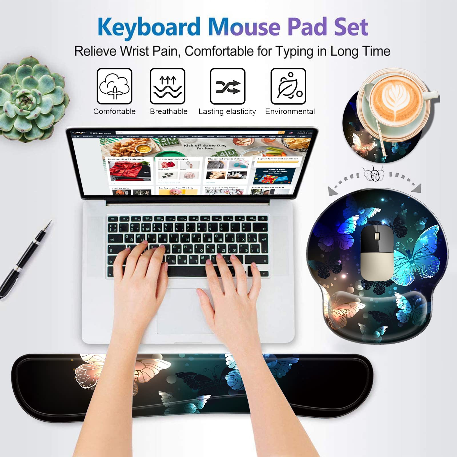 Mouse Pads For Wireless With Wrist Support,Non-Slip Rubber