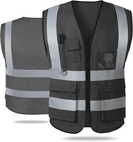 Chaleco de seguridad con bolsillos y cremallera para mujeres y hombres, chaleco reflectante de alta visibilidad, para trabajo de construcción, disponible en Yaxa Peru