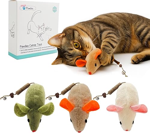 3 juguetes orgánicos para gatos con campanas, juguete masticable para gatos, juguetes grandes de ratón para gatos, juguetes de hierba gatera con