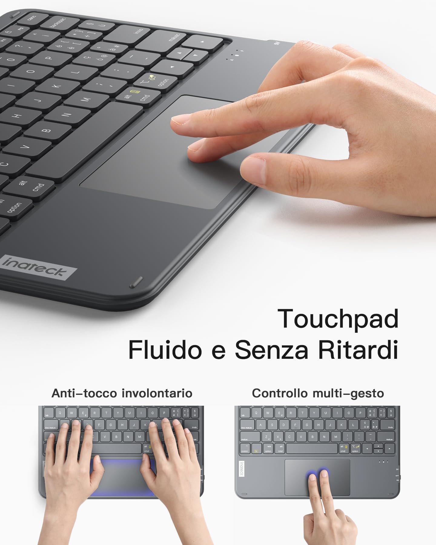 Inateck Tastiera Bluetooth con touchpad, tastiera wireless QWERTY ultra sottile e portatile, compatibile con Windows e iPad OS, KB01105