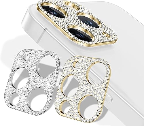Paquete de 2 protectores de lente de cámara con diamantes de cristal brillante para iPhone 11 ProiPhone 11 Pro Max, aleación de metal resistente a