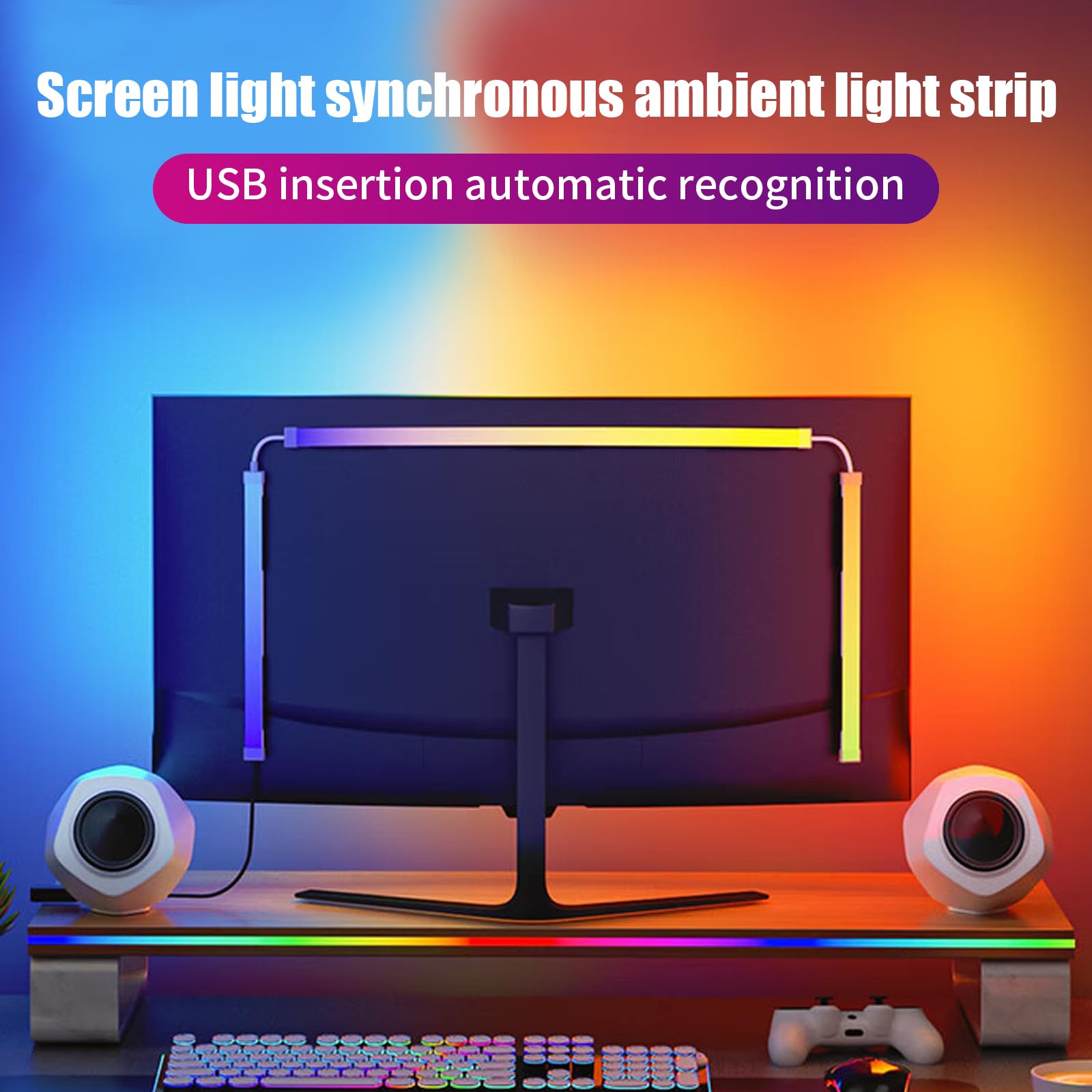 Striscia LED neon 5050, striscia LED RGB fai da te, striscia luminosa al neon, retroilluminazione PC, sincronizzazione con colore dello schermo, illuminazione LED USB (per monitor Pc da 34