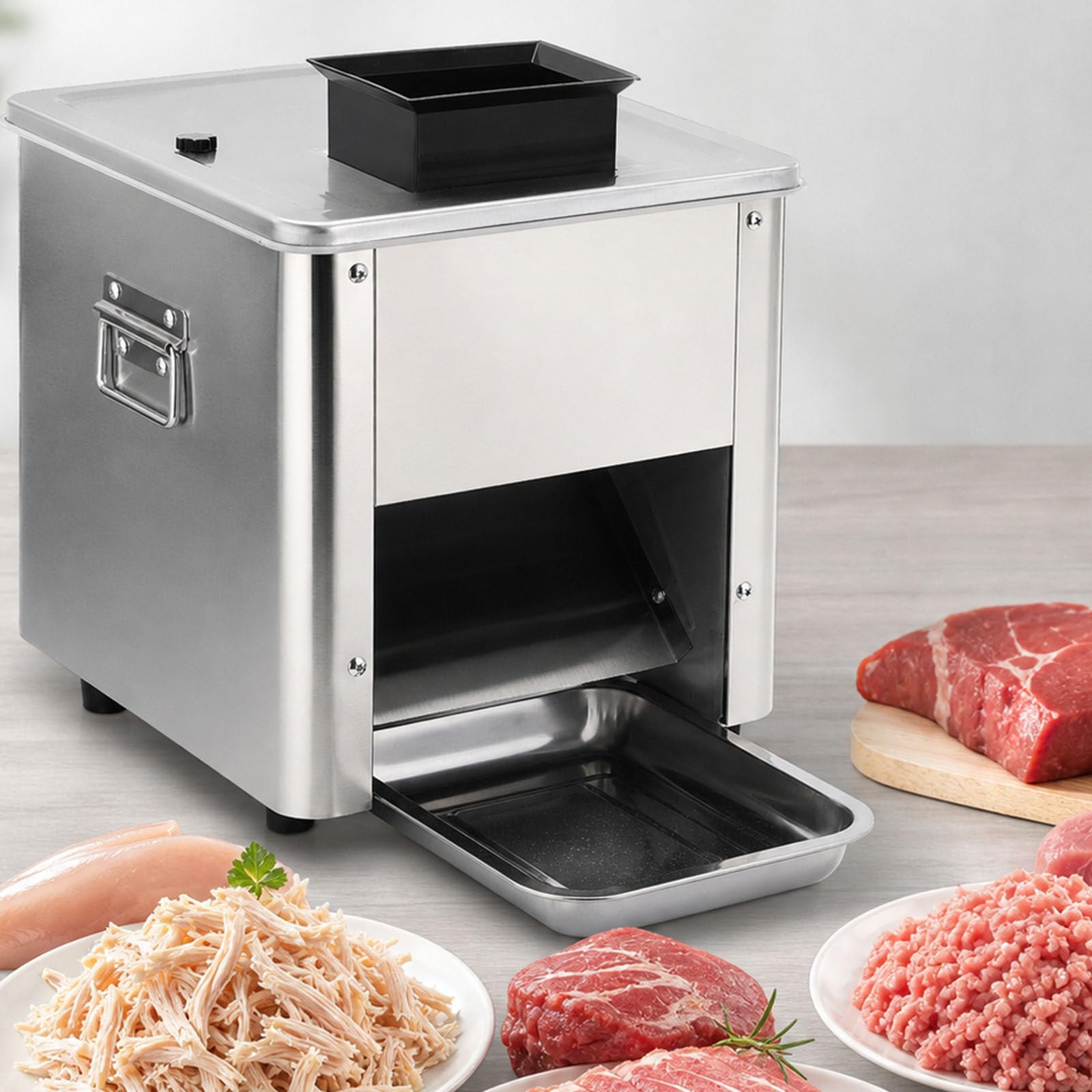 Coupe-Viande éLectrique en Acier Inoxydable De 150 Kg/H, Machine à DéCouper La Viande Commerciale, éPaisseur RéGlable, Fonctions De Tranchage, De RâPage Et De DéCoupe en DéS 3.5mm