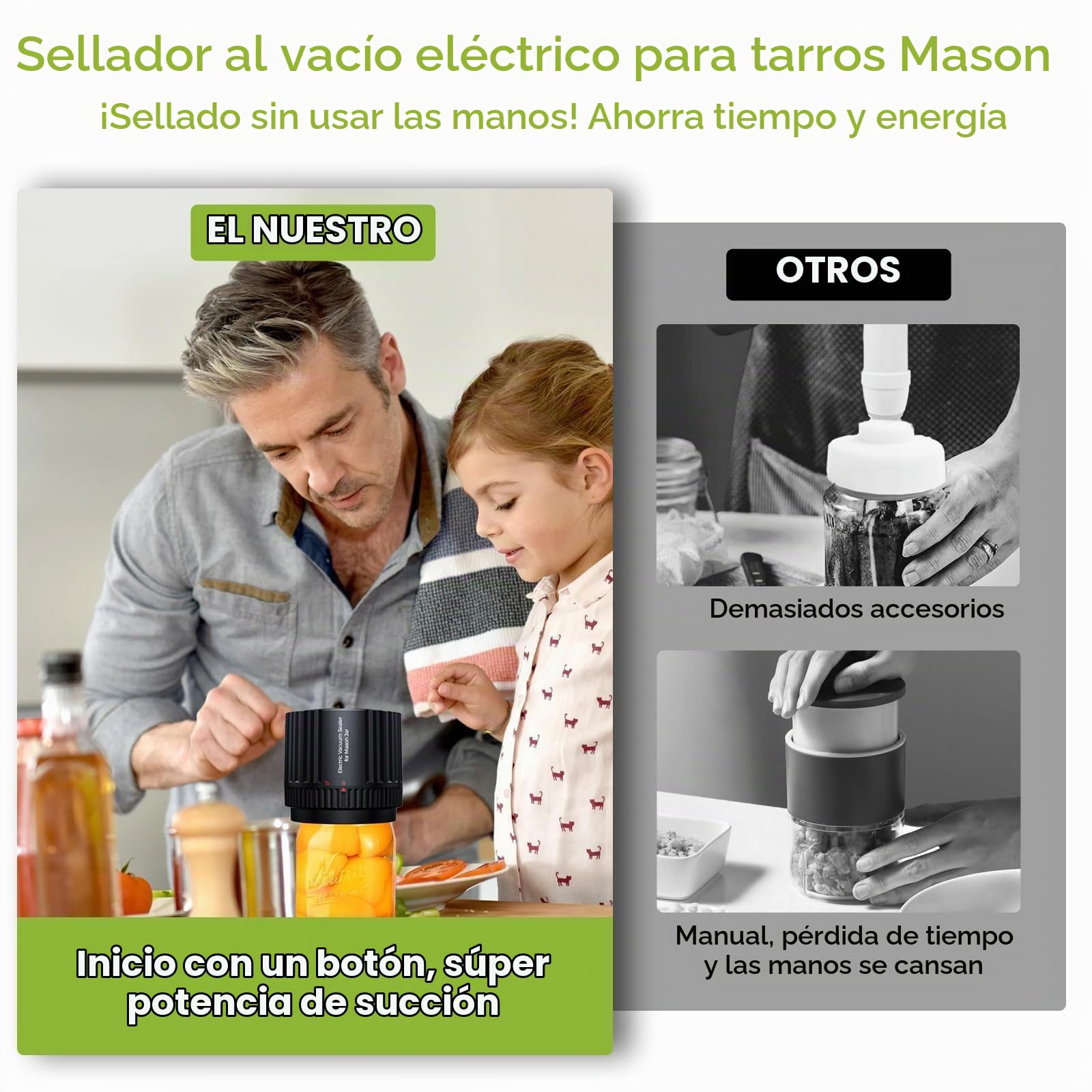 Domigrad Envasadora al Vacío para Tarros Mason Eléctrico con Pantalla LED | Kit de Conservación de Alimentos con 10 Tapas y Abrebotellas, Ideal para Conservas y Conservación de Alimentos