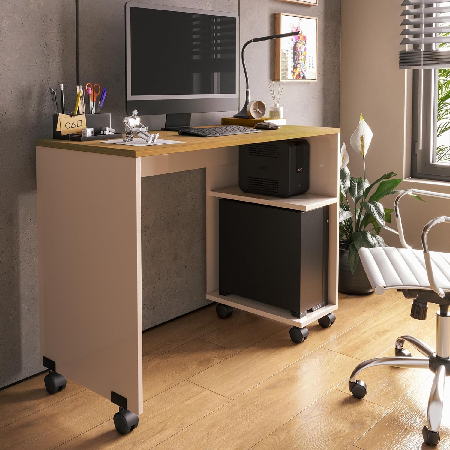 Escrivaninha Beauty Mesa Computador Notebook Nicho Para Gabinete E Rodízios (off/freijo)