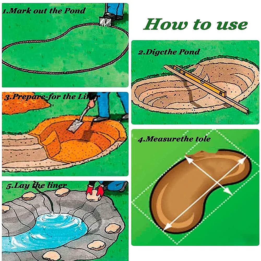 MENG 2x3m HDPE Teichfolie Reißfeste Gartenteichfolie Schwarz 0.2mm Wasserdicht Schwimmteich Folie UV-Beständig Garten Und Teichzubehör
