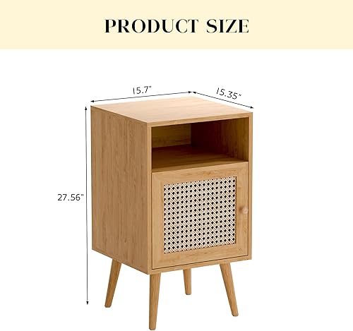 Miniatura 19 de Xilingol Moderna mesita de noche de ratán con estación de carga, mesa auxiliar bohemia con puerta decorada de ratán hecha a mano, mesita de noche de