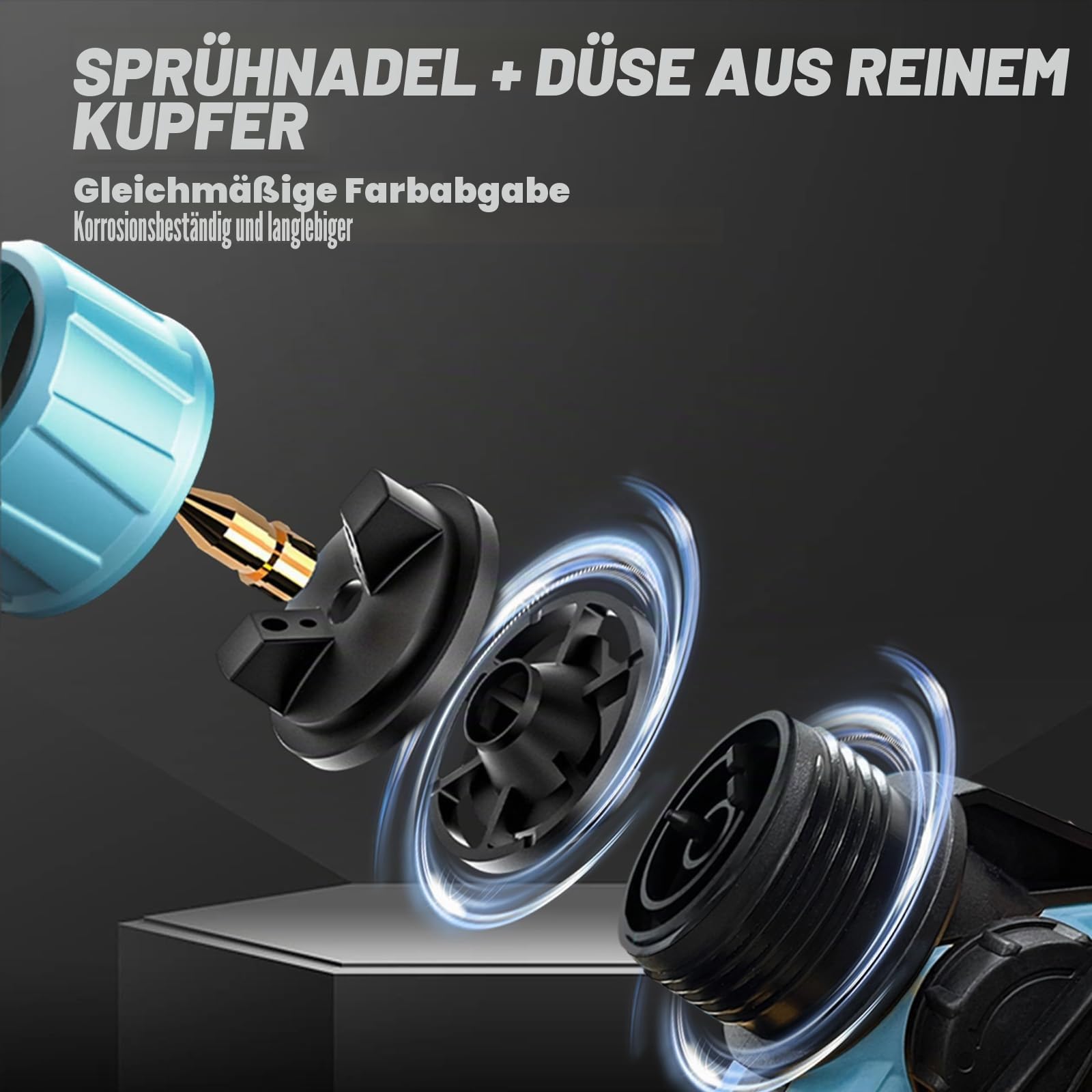 Akku Farbspritzpistole mit 2X 3000Mah Akku & Ladegerät– 1000ml Behälter, 3 Düsen (1.0/1.8/2.5mm), Kupferdüse & -Nadel, langlebiger PVC-Behälter – für Wände, Türen, Holz, Metall, Zäune