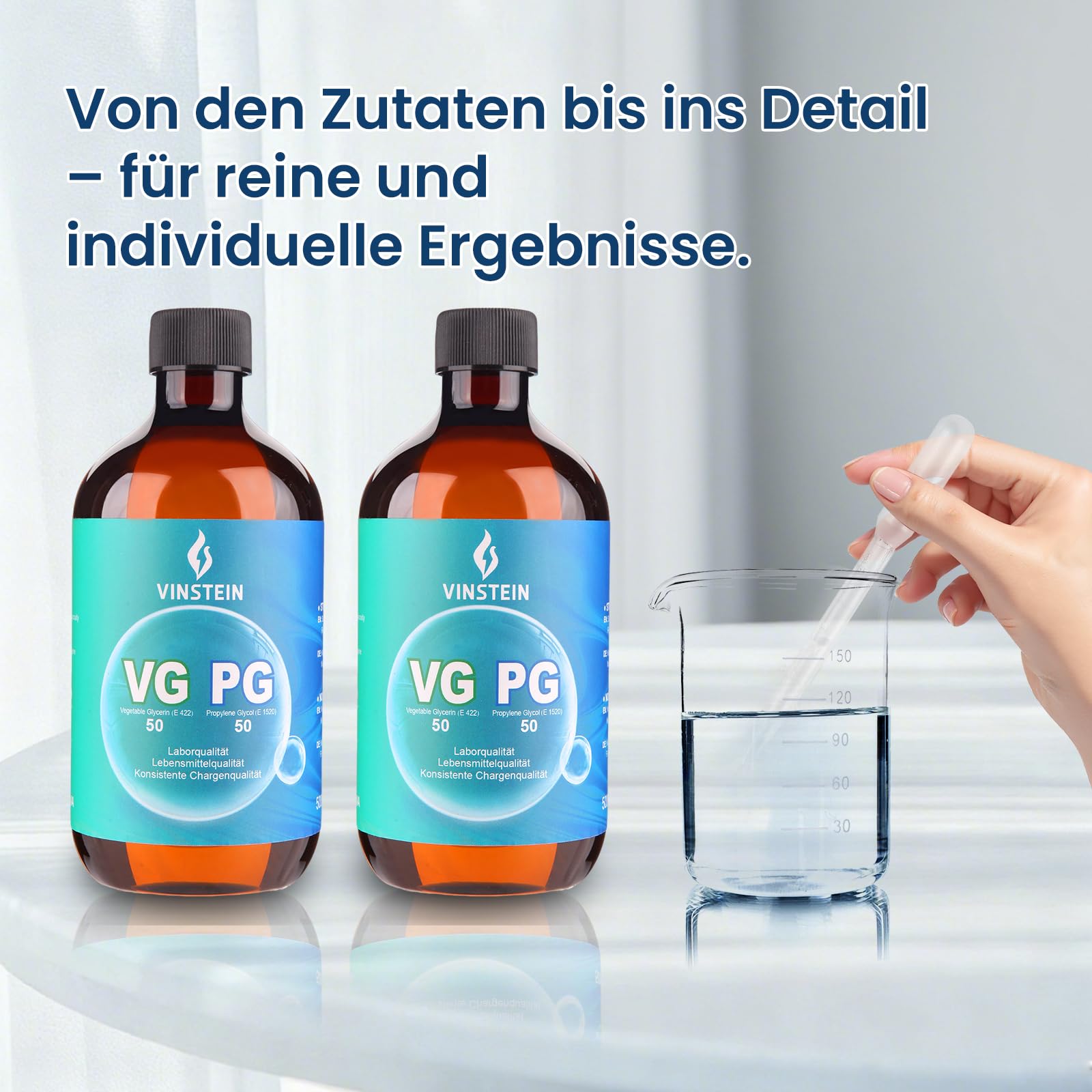 VG PG 50/50 2×500ml – Laborreinheit VG 99,7% E422 & PG 99,9% E1520, VG Glycerin & Propylenglykol, Vegan, hochrein & geruchsneutral, Hohe Reinheit