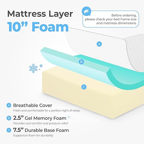Miniatura 3 de Neo Sleep 10 Inch King Cooling Gel Memory Foam Medium Firm Mattress Cool Sleep Pressure Relief CertiPUR-US Certified Foam, Mattress-in-a-Box Kids