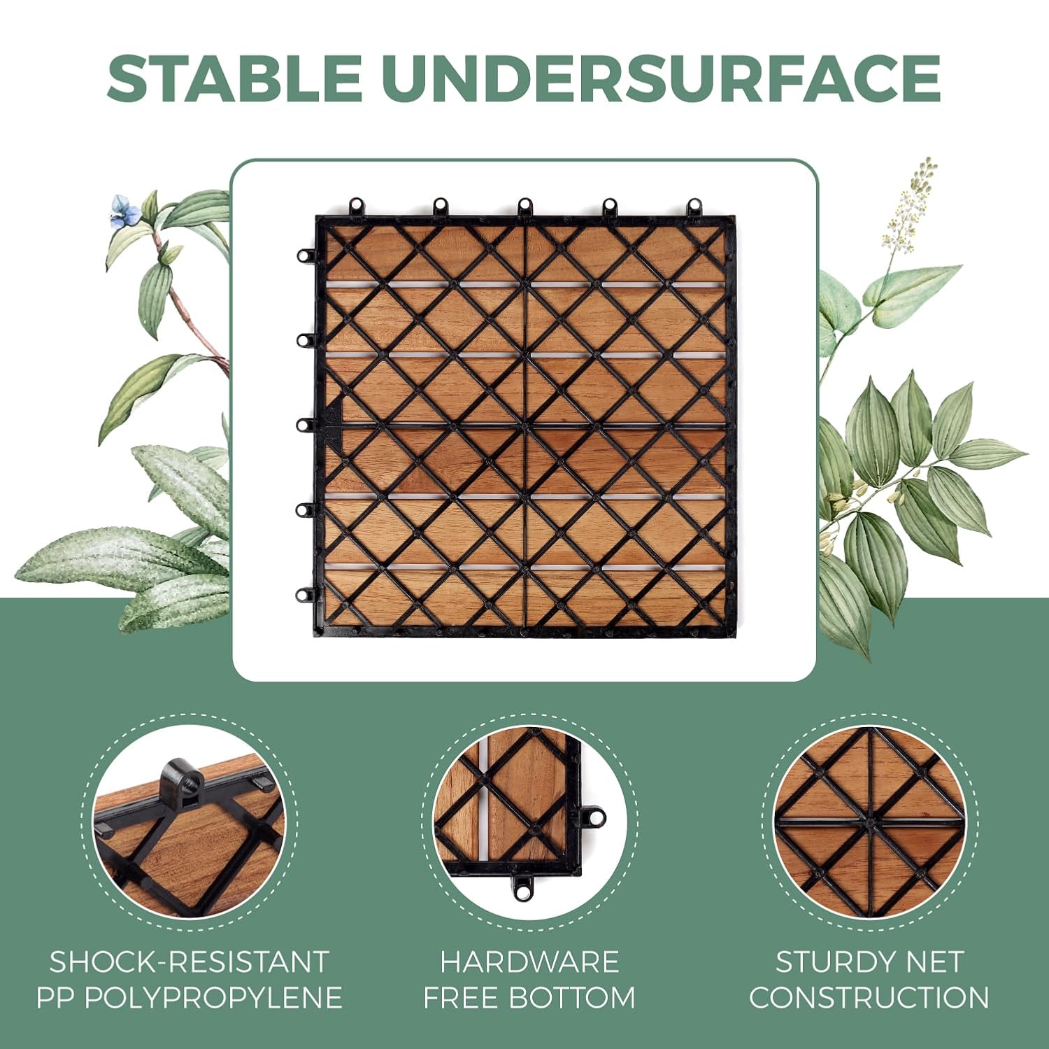 Teak Deck Tiles (Pack of 9) Hardwood Interlocking Patio Deck Tiles, Teak Wood Deck Tiles Interlocking Outdoor, Patio Tiles Outdoor Interlocking Waterproof All Weather