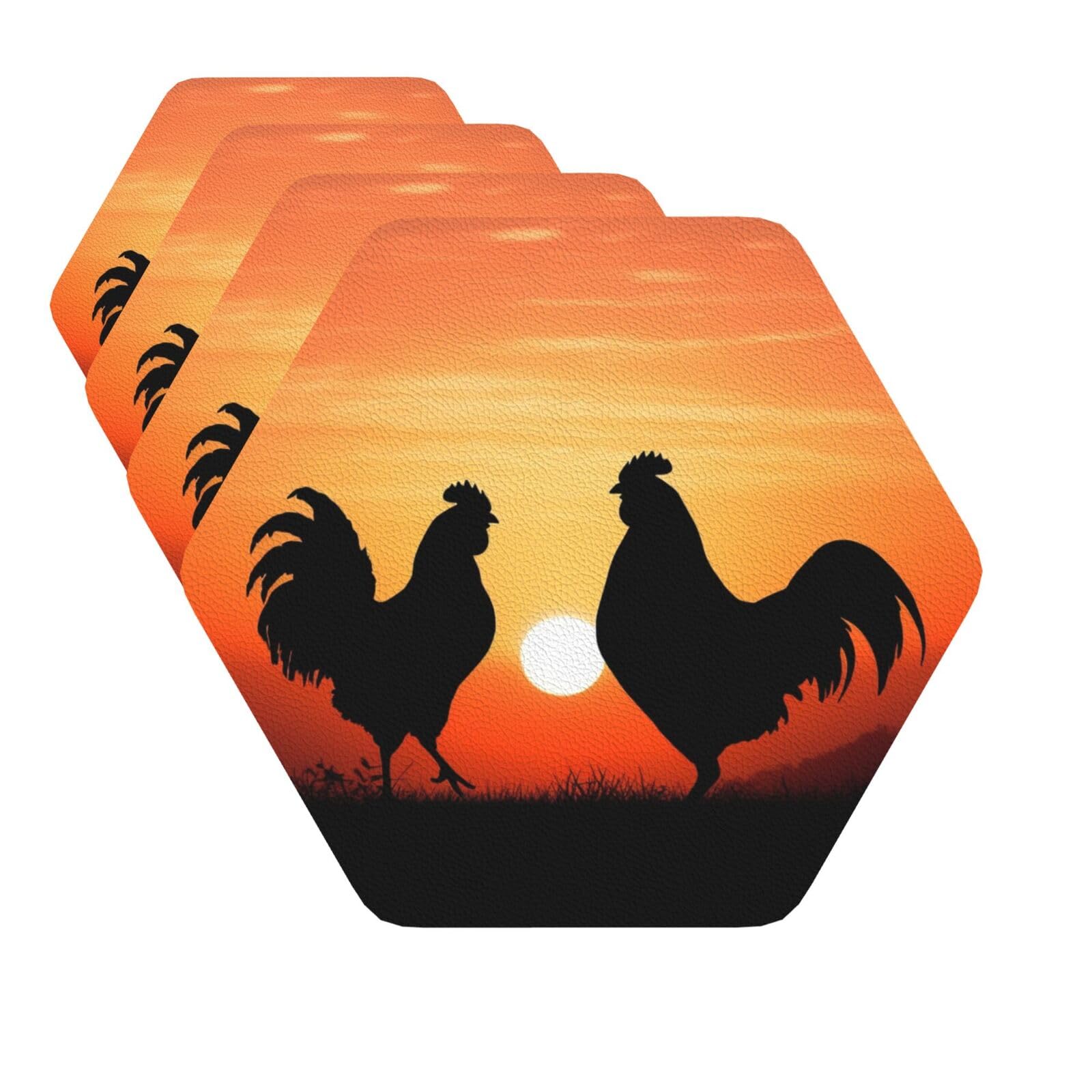 Drink Coasters Set of 4 Quick-Dry Leather Coaster Animal Chickens Coasters for Drinks Coffee Cup Mat Tabletop Protection Heat Resistant Coaster for Kitchen Bar Office Home Decor