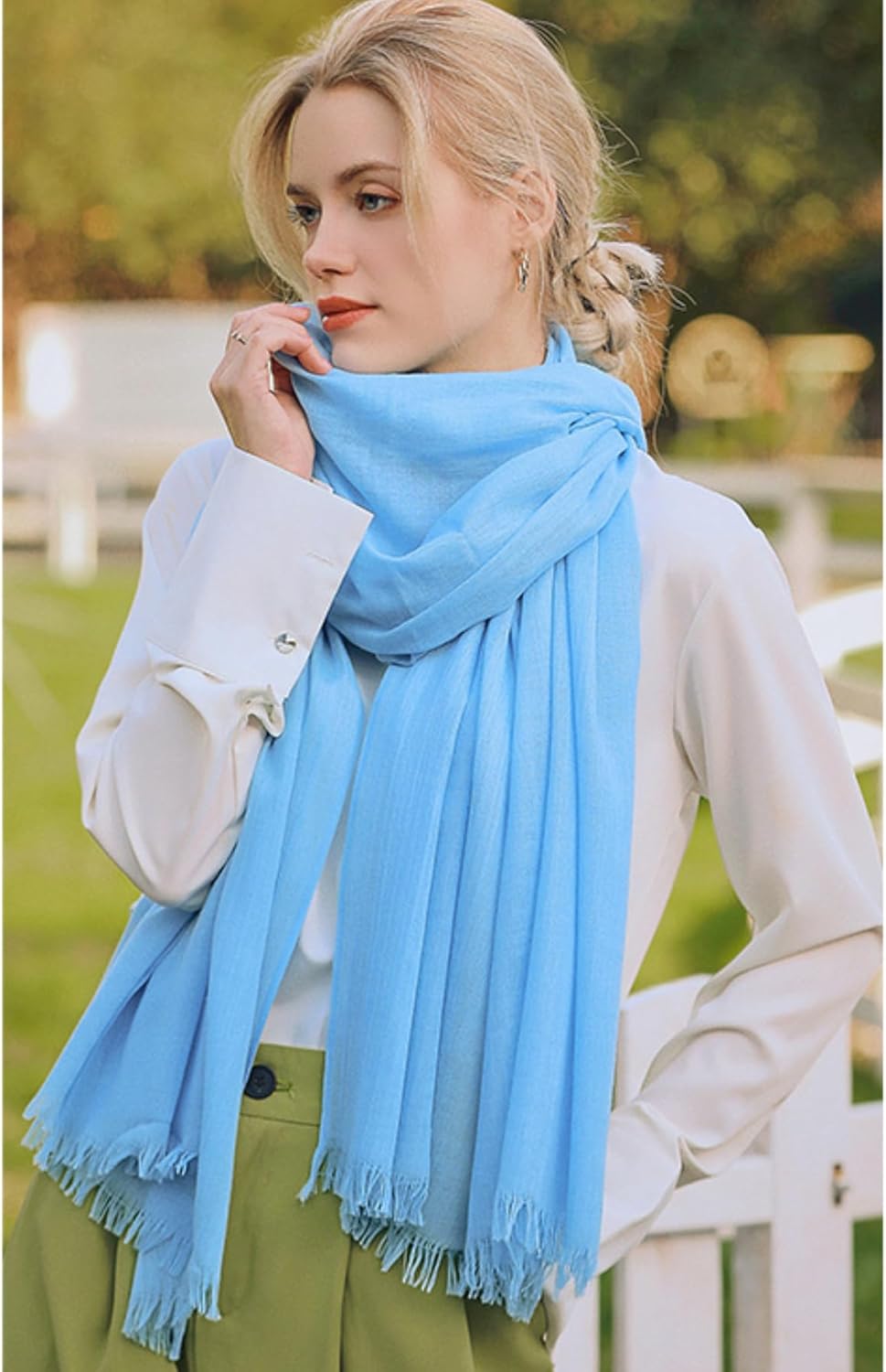 Solid color cotton and linen scarf, wrinkled all season versatile long sunscreen fashionable shawl - Image 5