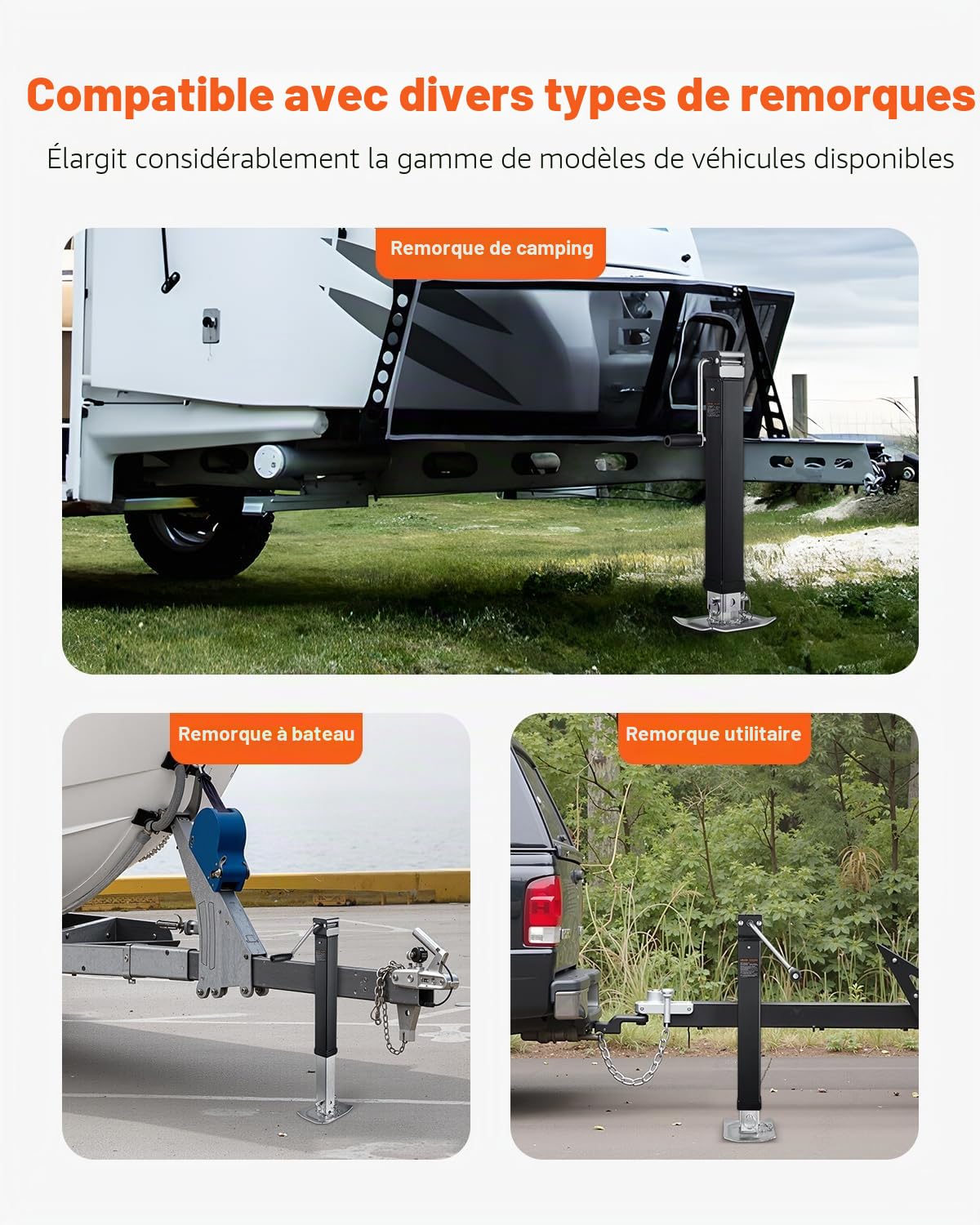 VEVOR Cric de Remorque à Souder - Capacité de Charge 3629 kg Avec Manivelle pour Soulever Camping-Car, Remorque à Chevaux, Utilitaire et Yacht