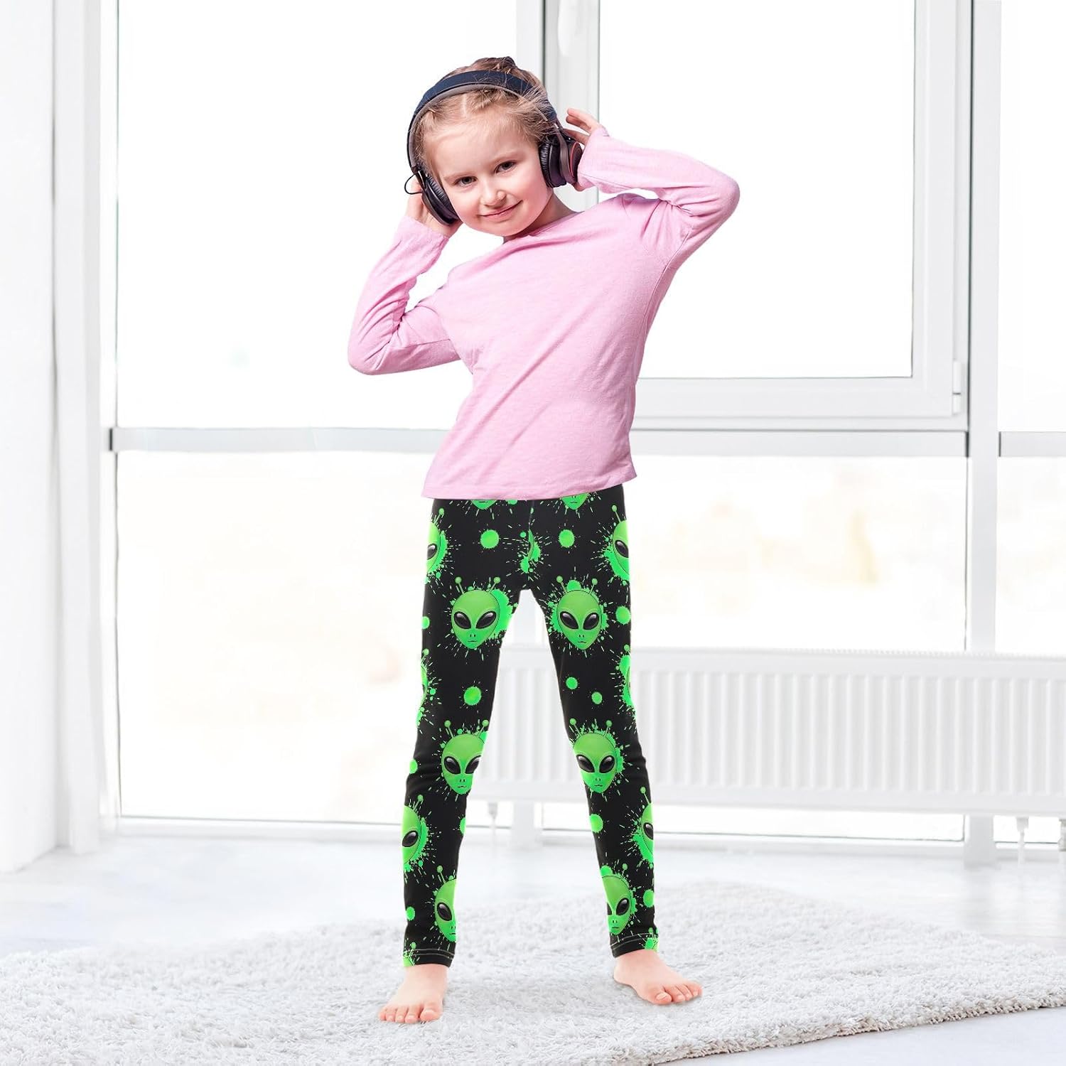 GAIREG Girls Printed Yoga Pants Cool Green Alien