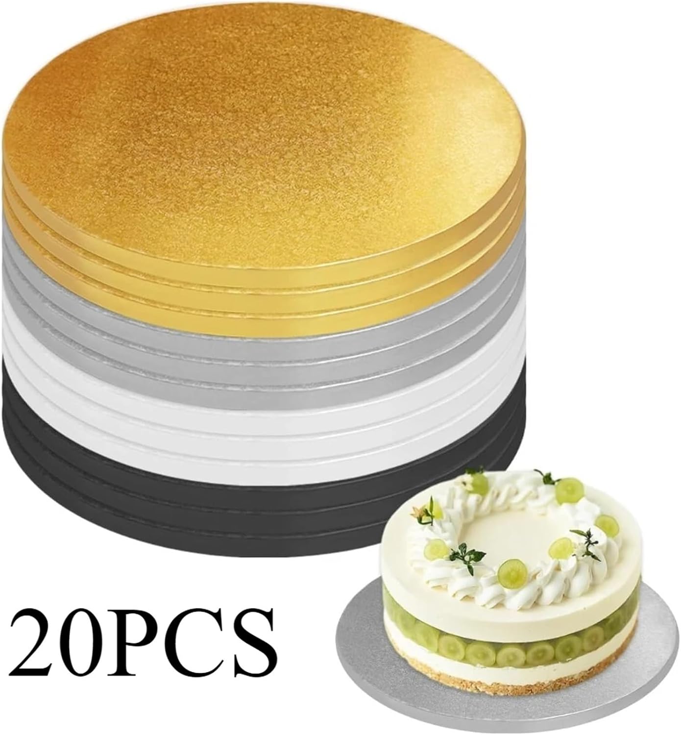 Lawsen Cake Boards 20PCS 8 Inch Cake Boards 1/2 Inch Thick Cake Drums Round Four Colors Professional Quality Cardboards for Wedding Birthday Party for Wedding, Birthday Partie