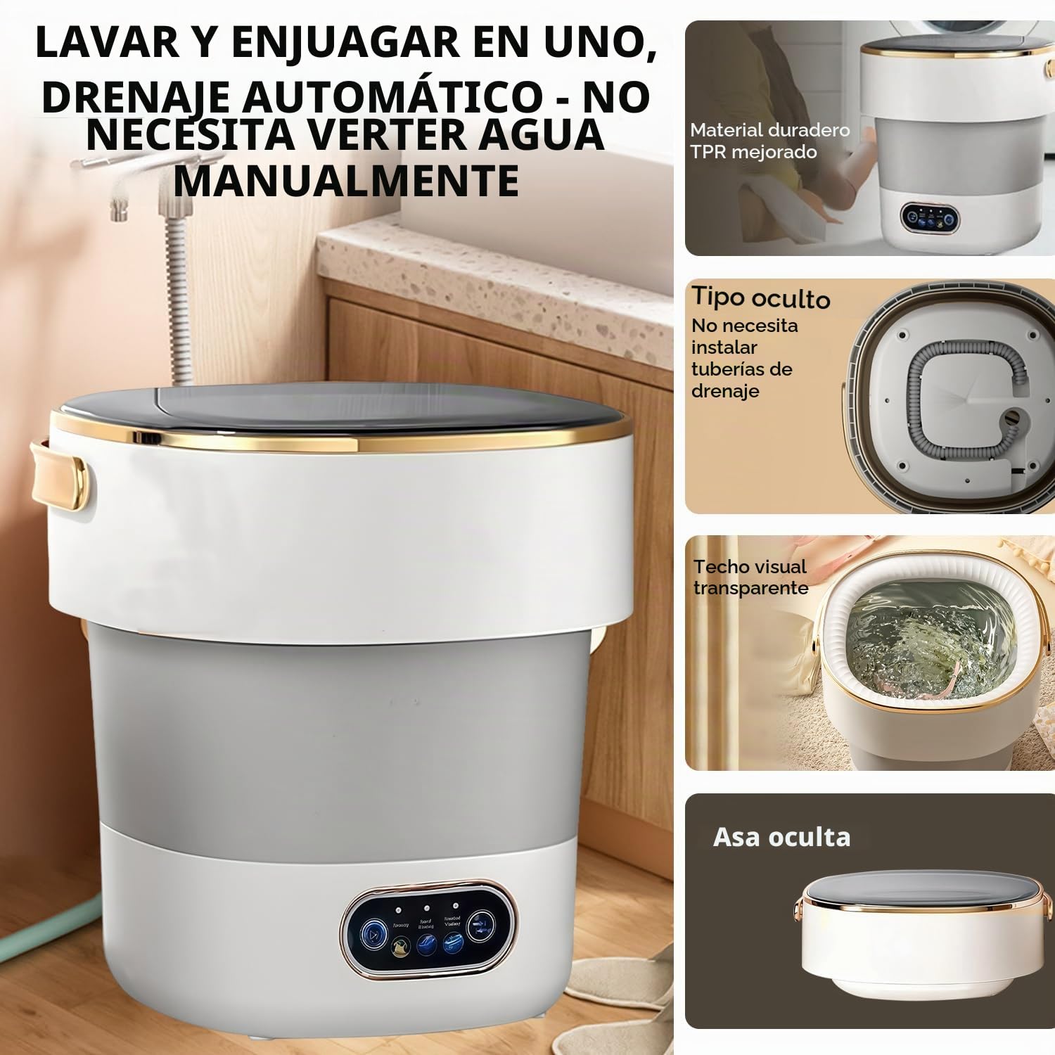 Mini Lavadora Portátil 15L 2.5kg Lavadora Plegable | para Camping y Viajes, Lavadora Pequeña con Centrifugado, sin Instalación – para Hogar, Apartamento, Dormitorio y Hotel