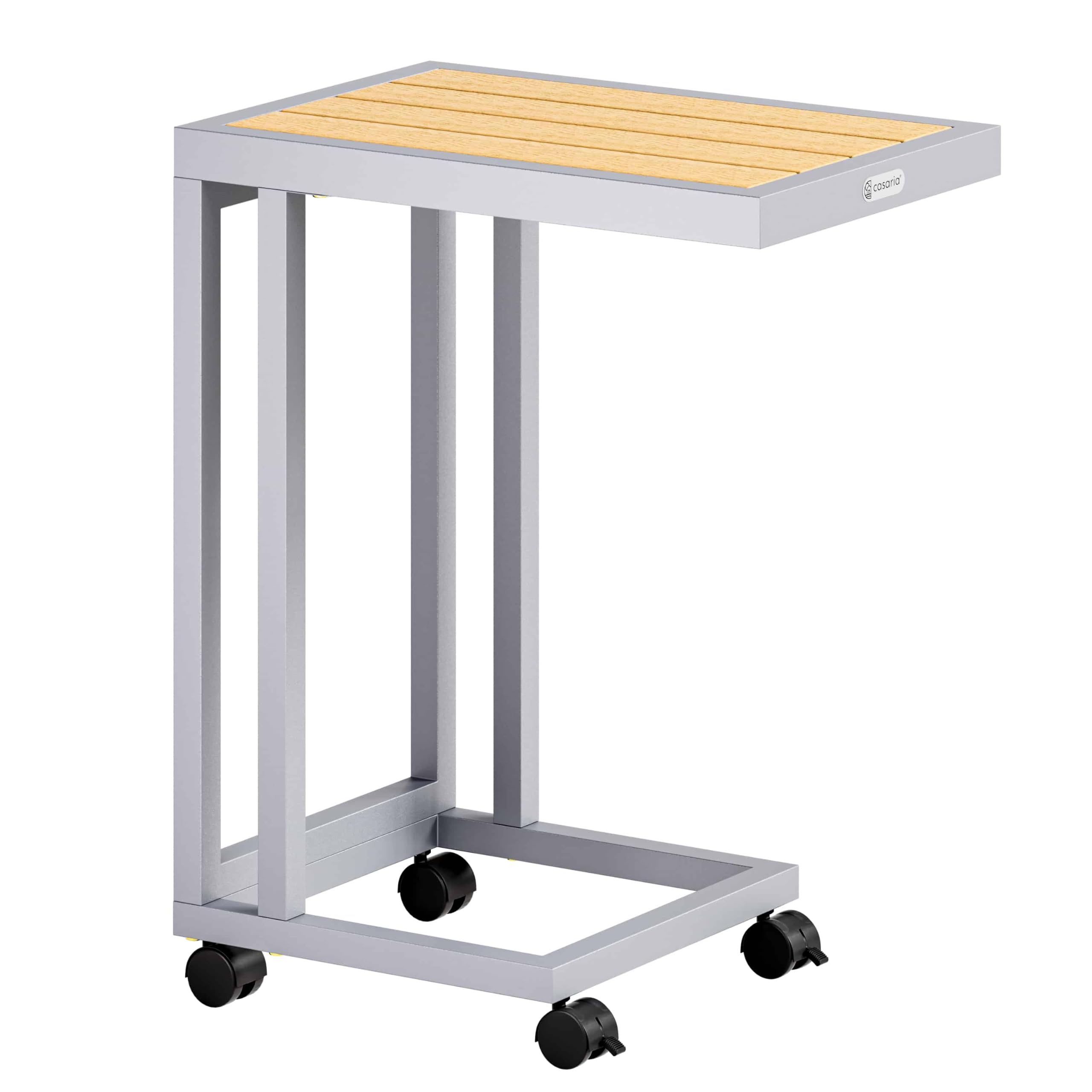 CASARIA® Mesa Auxiliar Forma C Mesita Lateral 4 Ruedas Carga 25Kg Crema