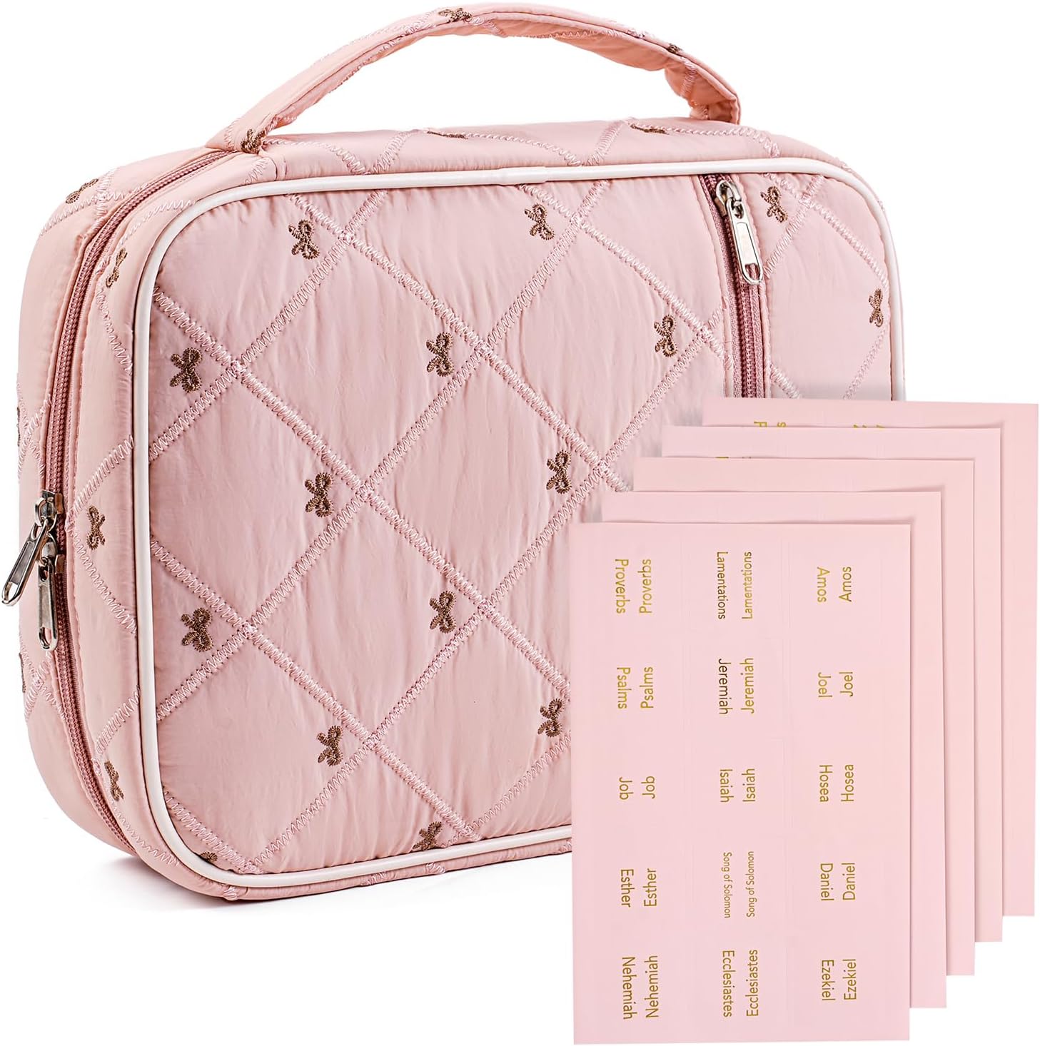 Bible Cover Case for Women and Tabs, Large Bi ble Tote Bags Organizer Quilted Carrying Case for Girls