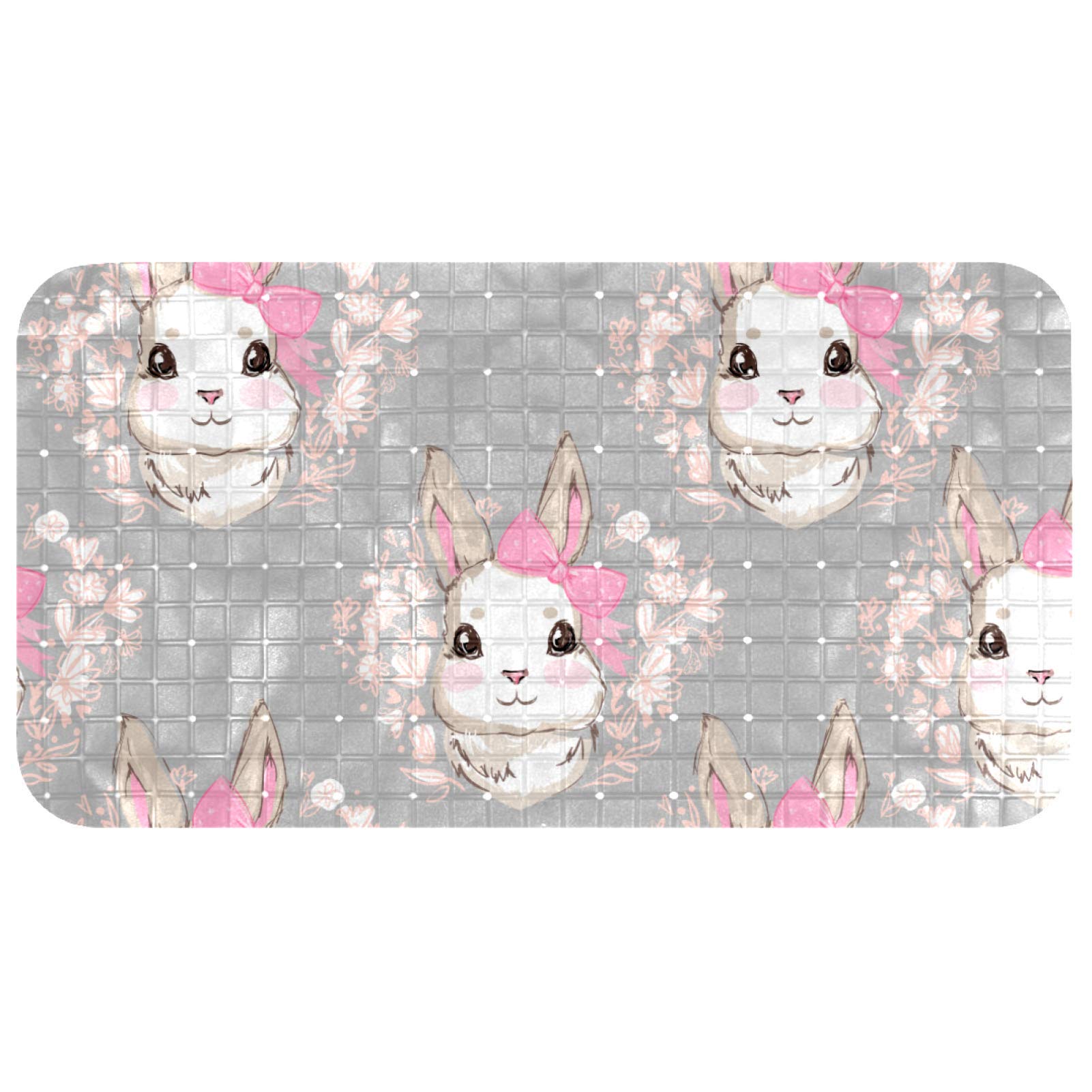 Tapis de salle de bain pour enfant antidérapant sans latex sans BPA 68,3 x 37,3 cm lapin rose