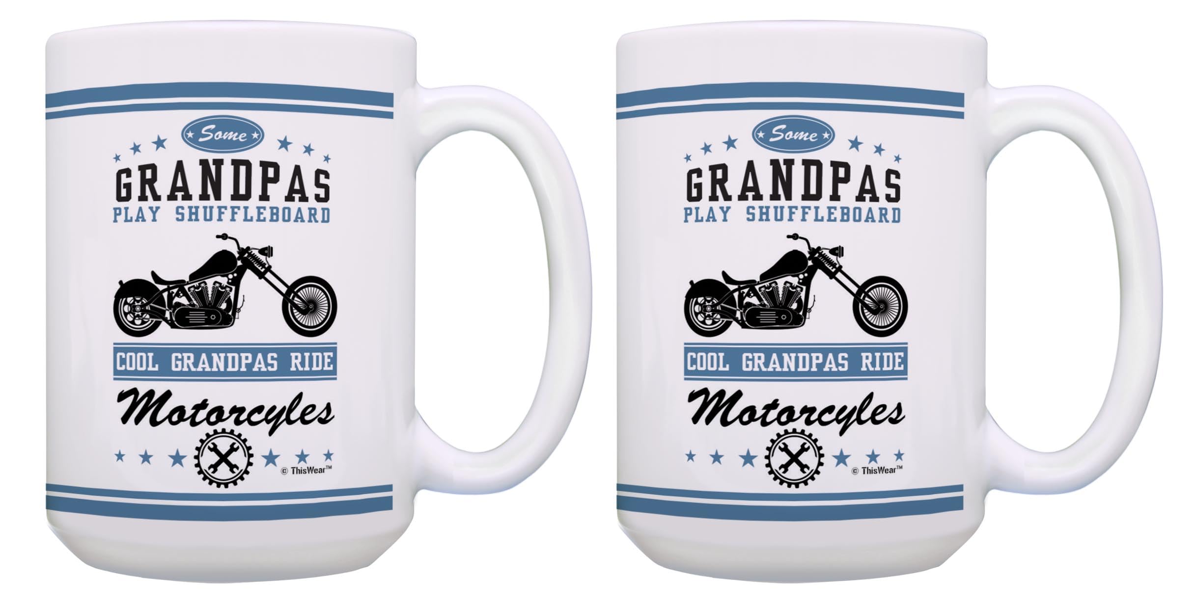 ThisWear Biker Gift For Grandpa Cool Grandpas Ride Motorcycles 2 Pack 15oz Ceramic Coffee Mug Set