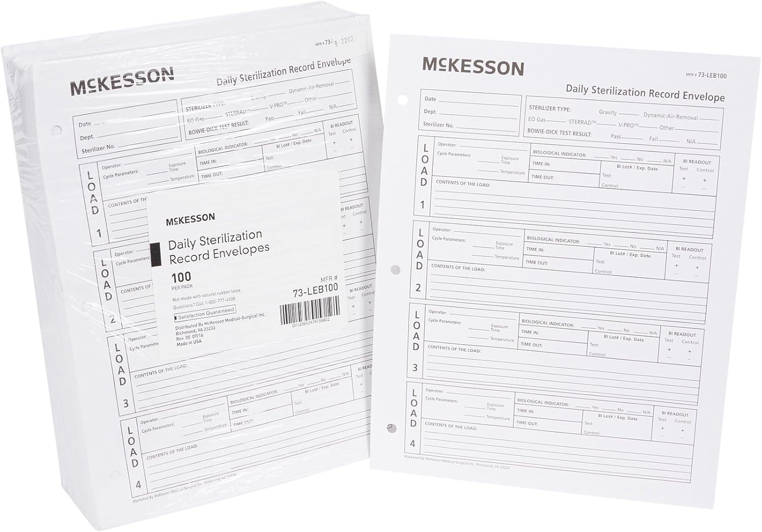 McKesson Daily Sterilization Record Envelope for Each Cycle Laboratory Sterilization Process - White, 8 1/2 in x 11 in, 100 Count, 1 Pack