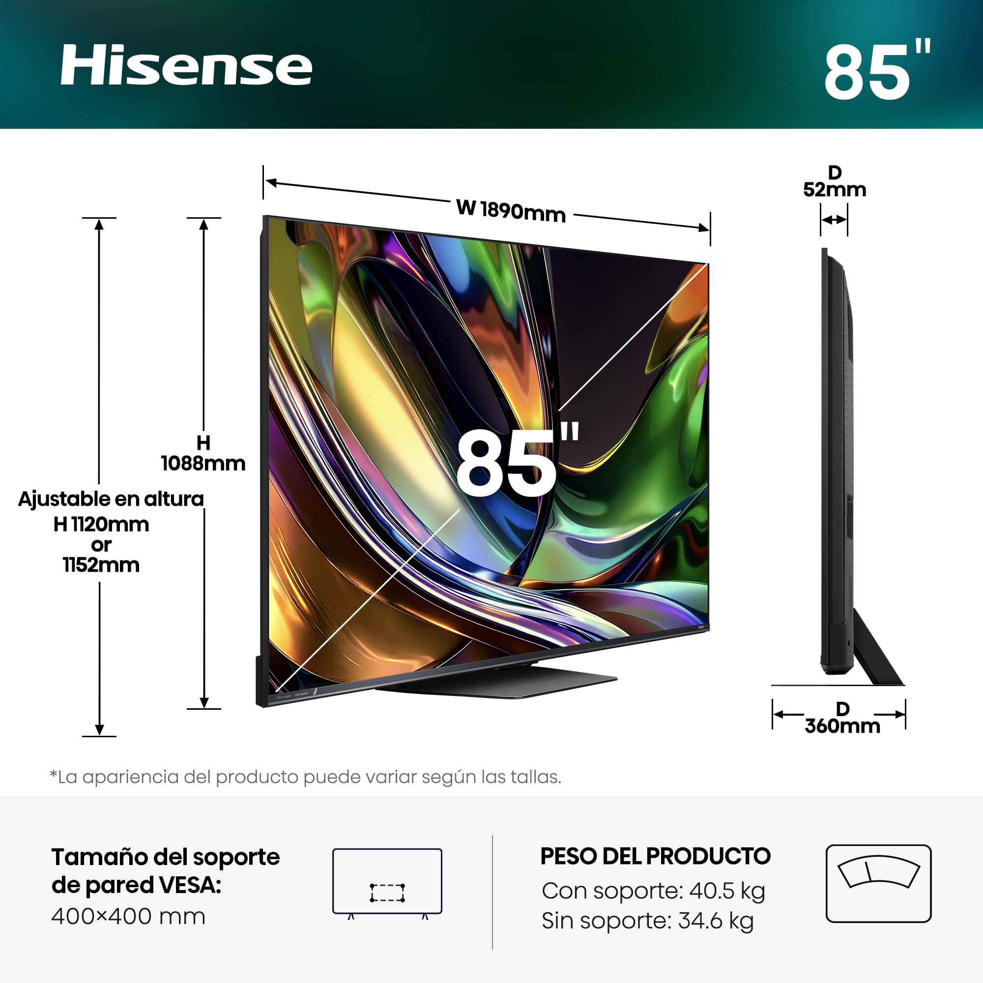 Hisense 85UR8S - RGB MiniLED Smart TV 85 Pulgadas, Hi-View AI Engine RGB, Modo Juego 180 Hz Nativos, Anti-Reflection & Glare-Free, Sonido Envolvente 2.1.2, IMAX Enhanced, Dolby Vision IQ, HDR10+