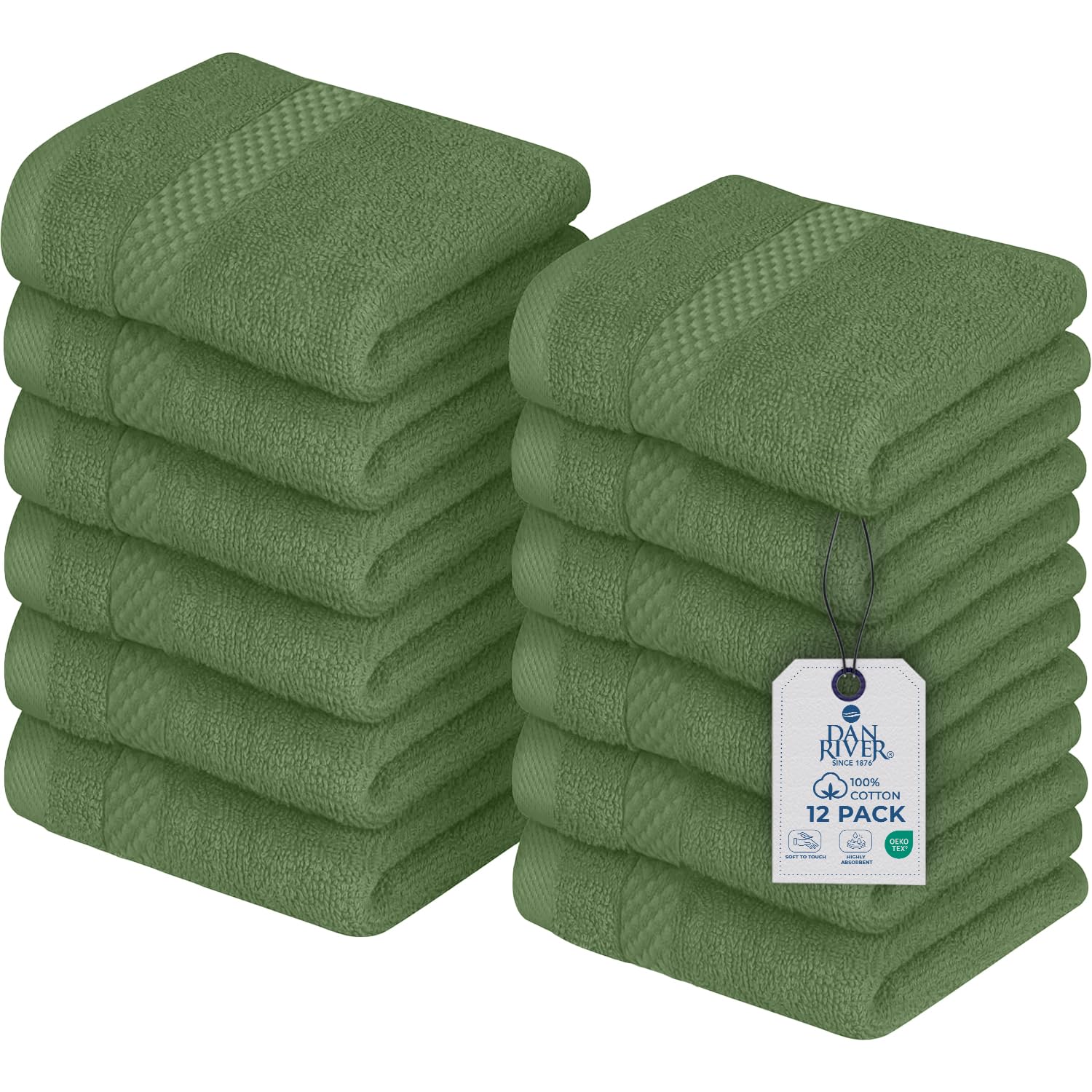 Débarbouillettes Coton DAN RIVER Lot 12 - 30.5x30.5cm Super Absorbantes