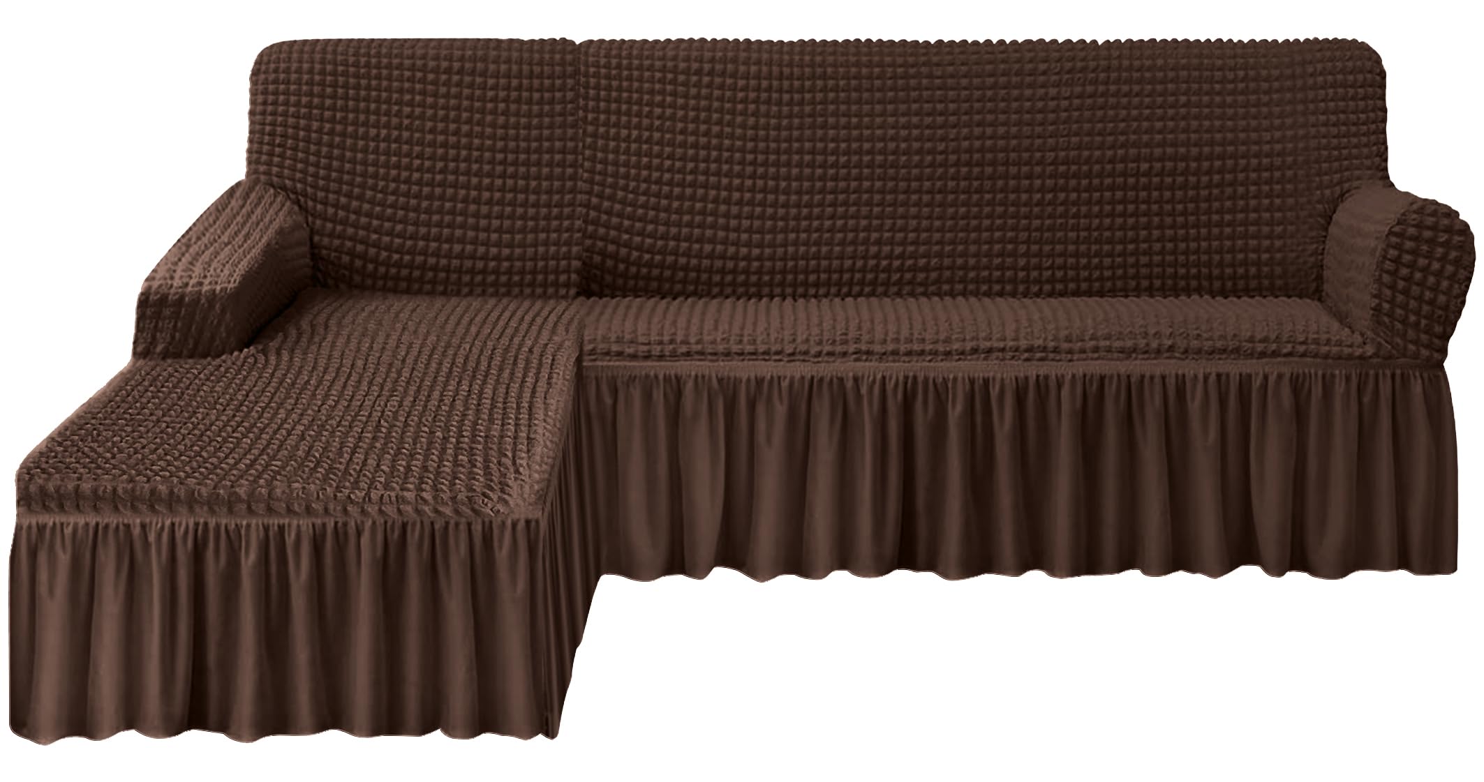 CAMPIR Sectional Couch Covers with Skirt Country Style, 3 Seater+3 Seater L Shape Sofa Covers, High Elastic Stretchable Washable Sofa Slipcovers Protector for Dog Cat Pets Kids (Coffee)