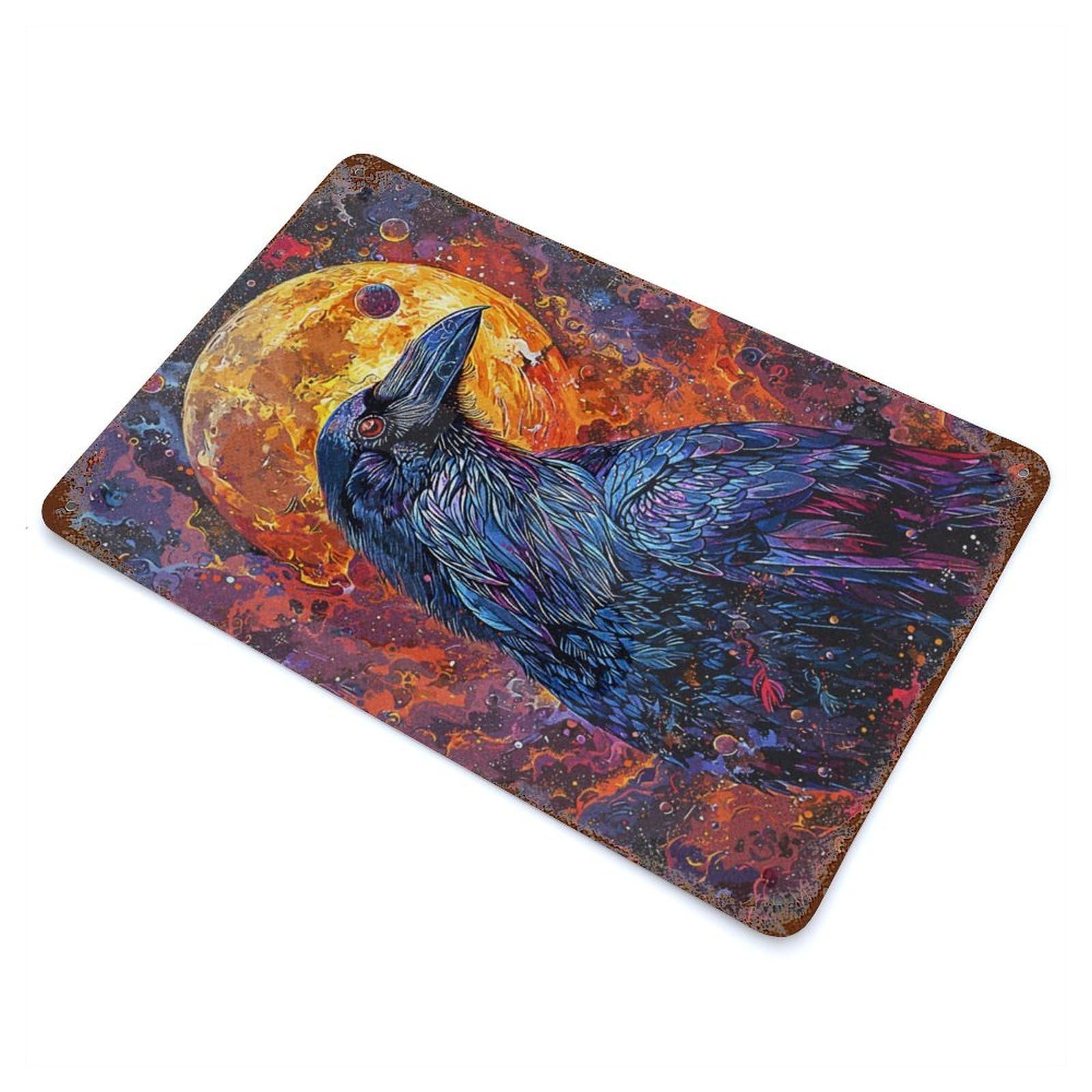 Garage Style Crow Space Vintage Rust Metal Sign 11.8"x7.9", Retro Wall Decor for Bar And Workshop
