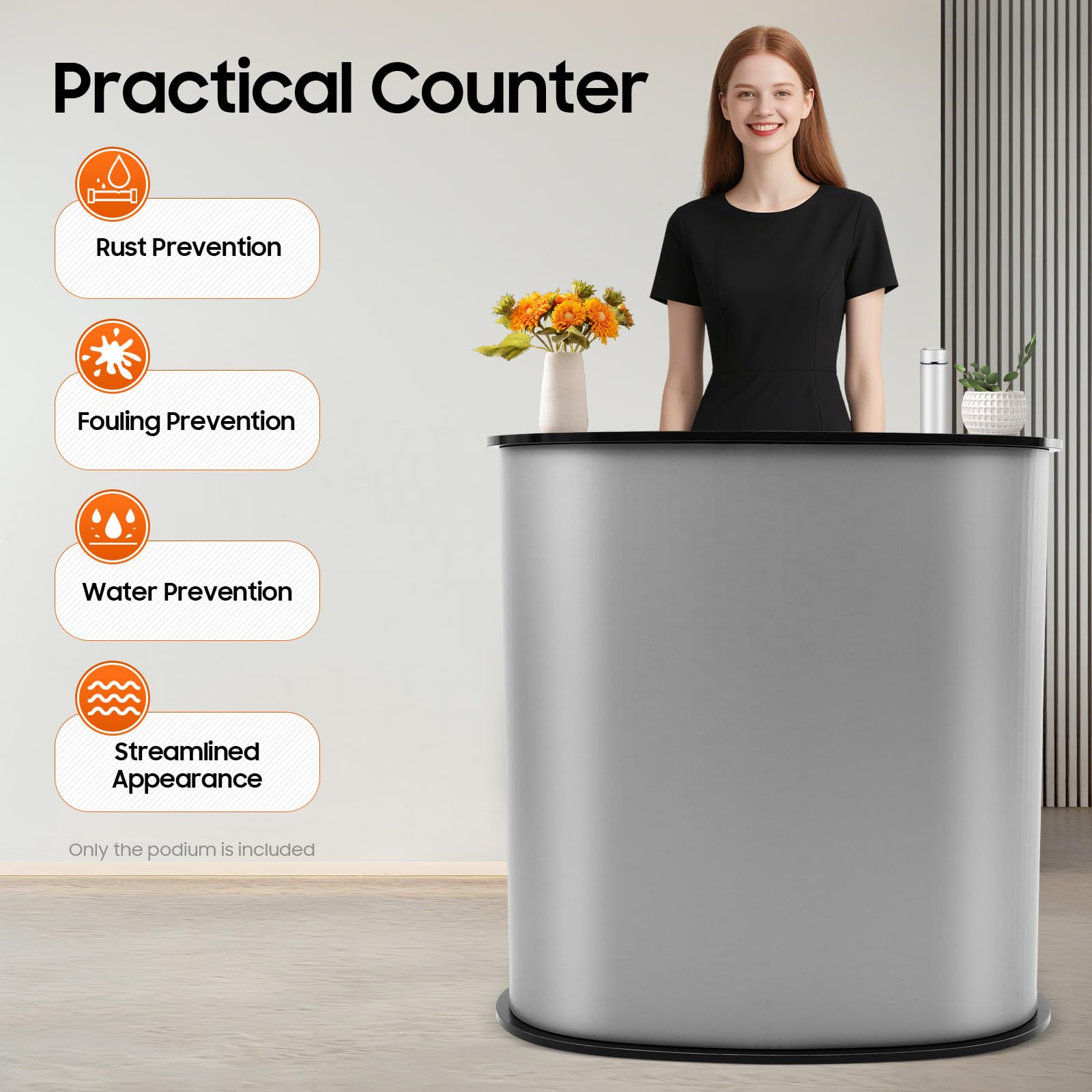 Meseta plegable de recepción, mostrador de mostrador portátil, recepción, 40 x 90 x 90 cm, capacidad de carga de 50 kg, con compartimento de almacenamiento para literatura publicitaria