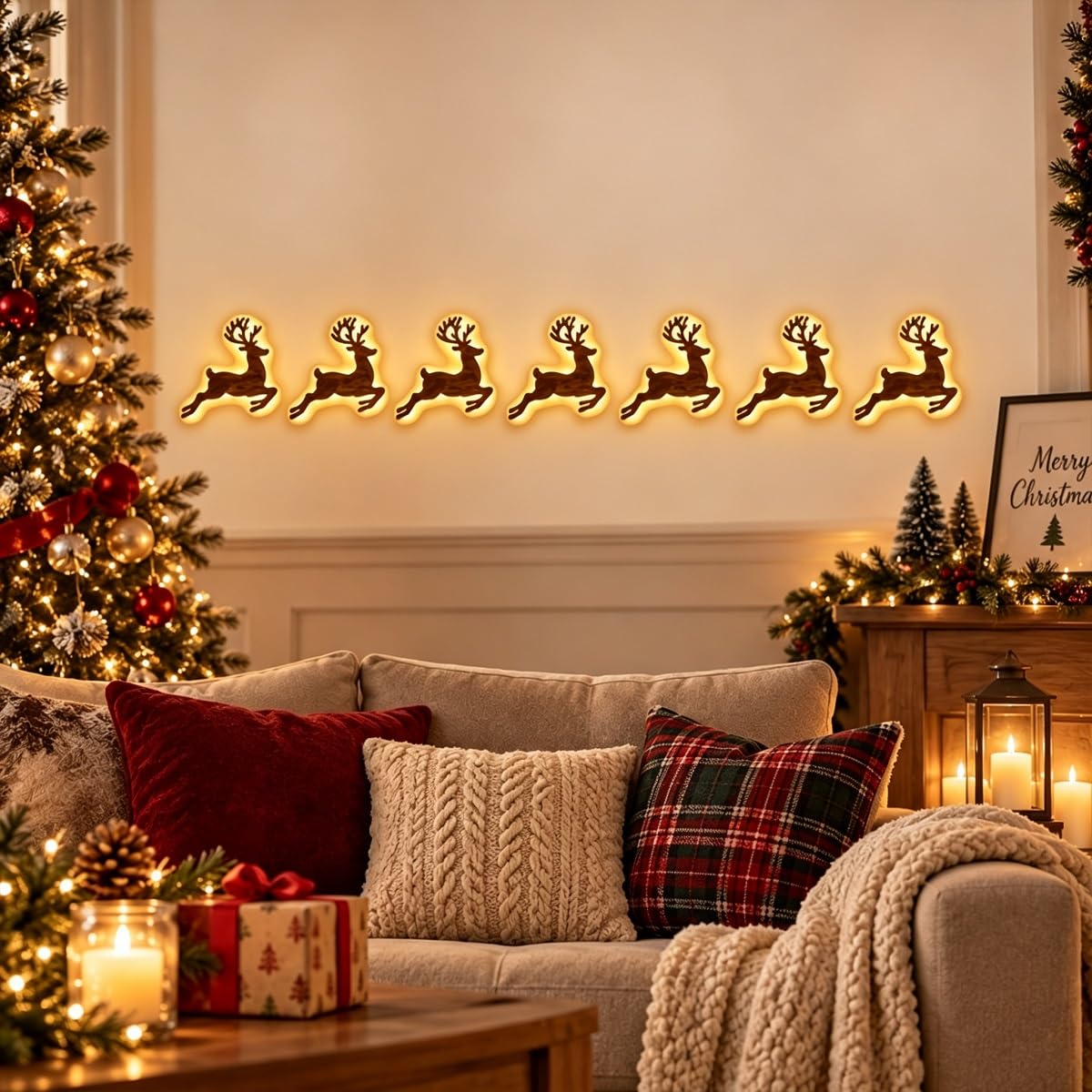 LED Reindeer Wall Decorations, 3D Light Up Christmas Silhouettes Light