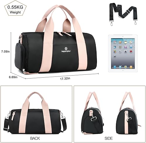 Miniatura 4 de Pequeña bolsa de gimnasio para mujer con bolsillo para ropa húmeda y compartimento para zapatos, linda mini bolsa deportiva para yoga