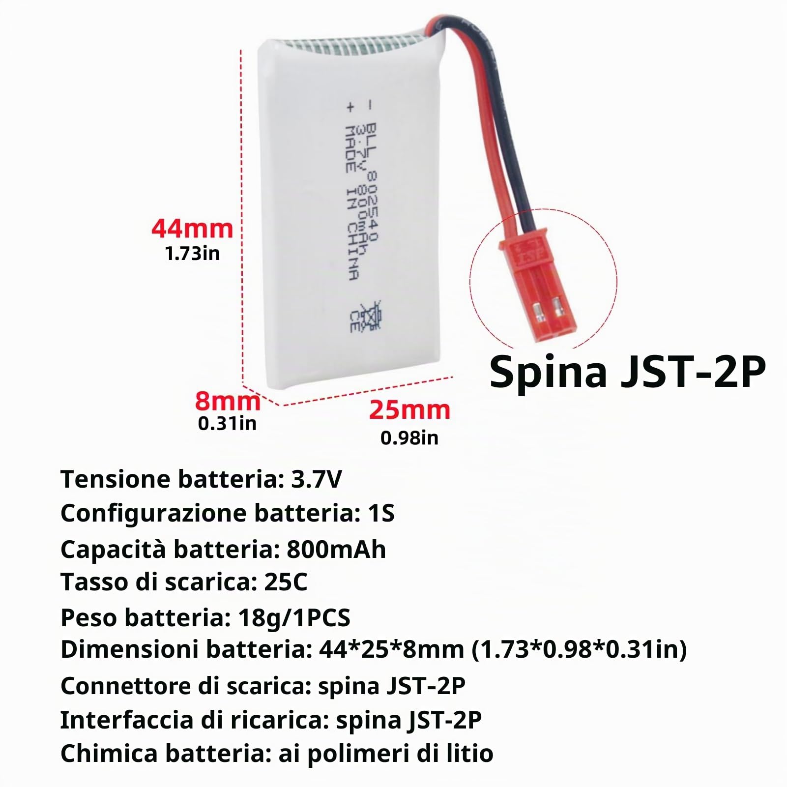 5PCS 3.7V 800mAh Lipo batteria batteria del drone RC con 5-in-1 caricabatterie spina JST per SYMA X56W MJX X400W X300C X800 HS110 HS200 S670 V950hd S1750 V2450 RC Quadcopter batteria