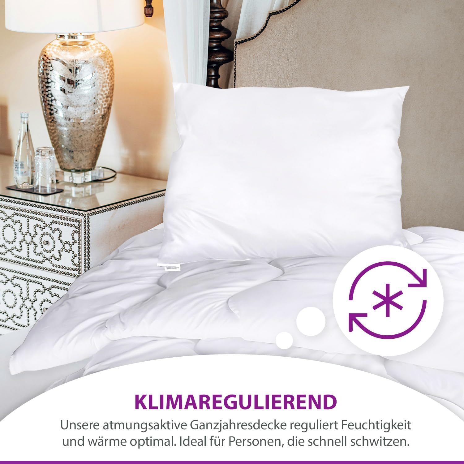 Premium Steppbettdecke & Kopfkissen Bettenset Für Allergiker Waschbar Ganzjahresdecke Vierjahreszeiten-Bett mit Klimafaser Steppdecke (135 x 200cm - 2er Set)
