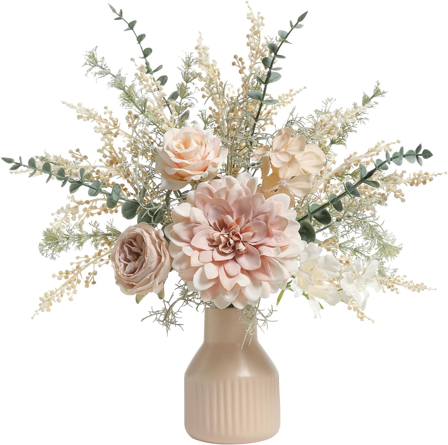 rongflower Artificial Flowers in Ceramic Vase, Brown Faux