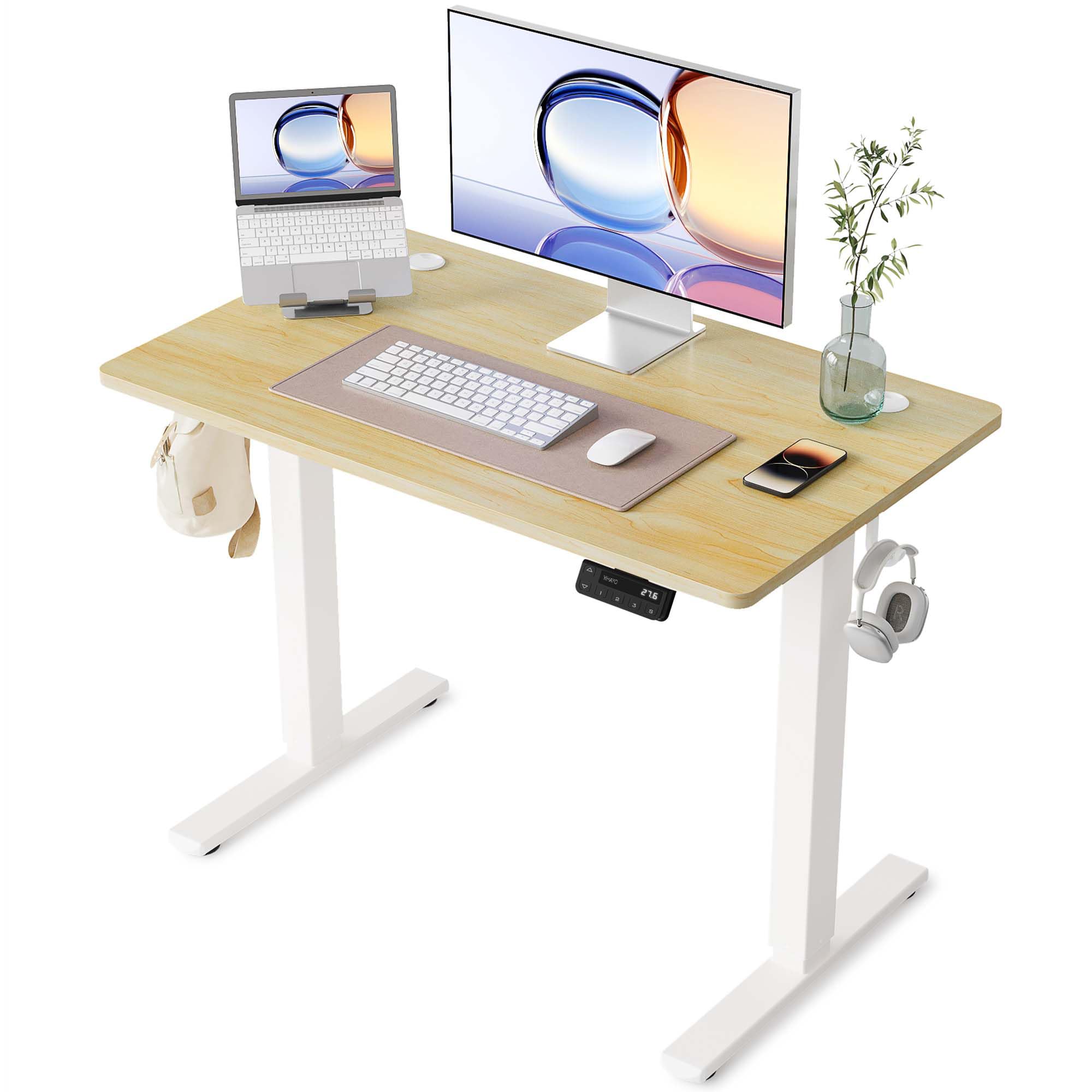 YIHAYO Electric Standing Desk, 40 x 24 Inches Stand Up Desk with Splice Board, Adjustable Height Desk, Computer Desk for Home Office, White Frame/