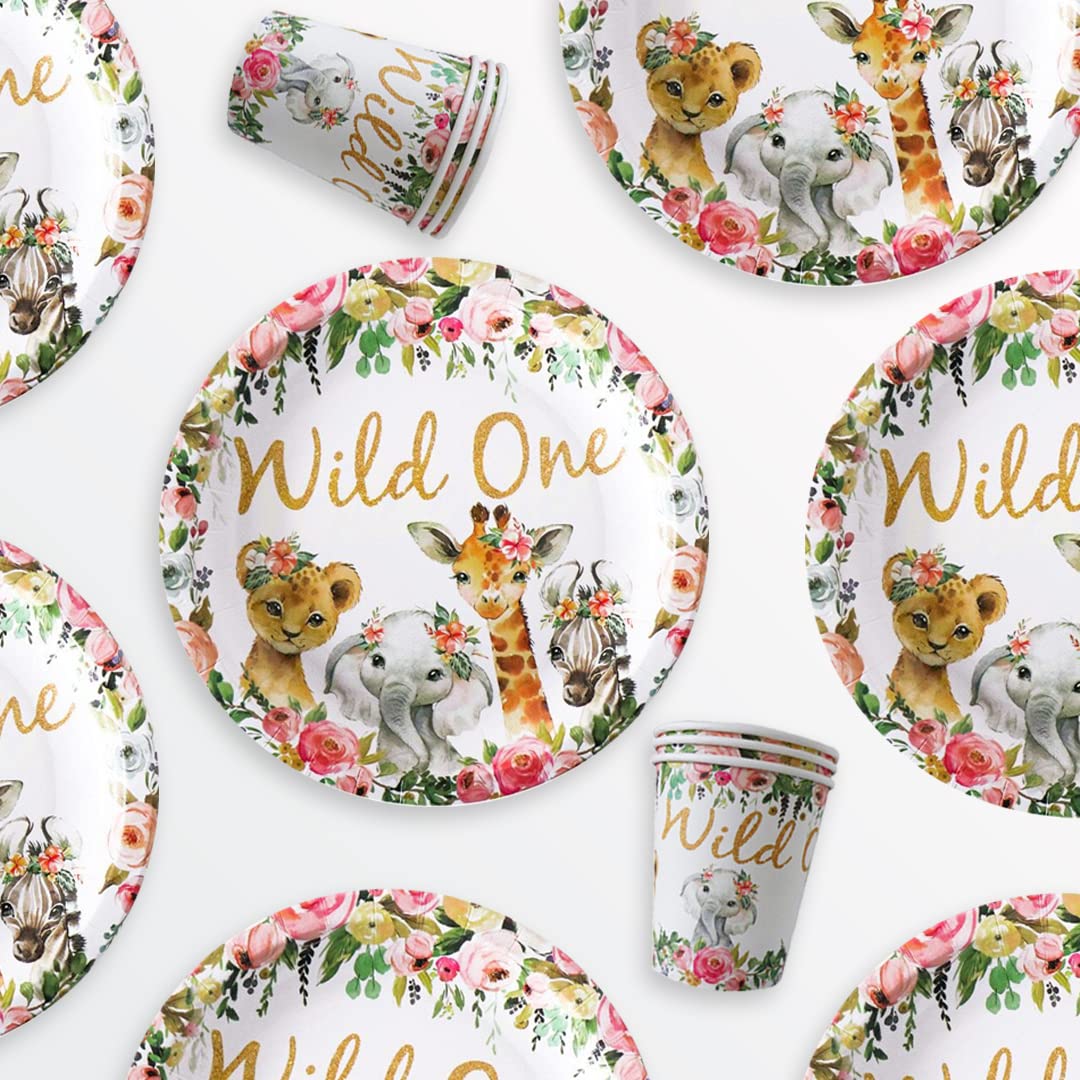 Buy 20PCS Safari Party Plates with Cups Wild One Girl Birthday Decorations Wild One Plates for