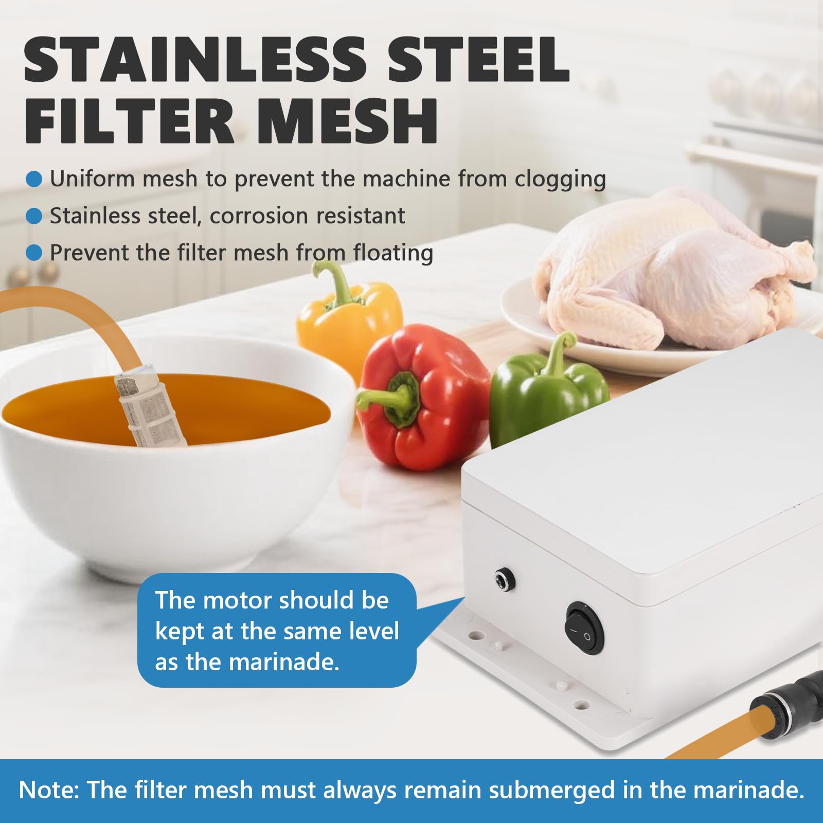 MXBAOHENG 70W Elettrico Marinata Iniettore Siringa di Carne con 10 Aghi Pompa Siringa per Marinatura Elettrica Siringa per Carne in Acciaio Inox Pistola Singola per arrosto di Tacchino, Maiale, Manzo