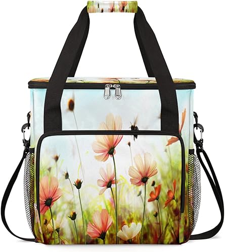 Spring Flower Coffee Maker Carring Bag Colorful Floral Travel Storage Tote Bag Compatible with Keurig K-Mini or K-Mini Plus Portable Single Serve