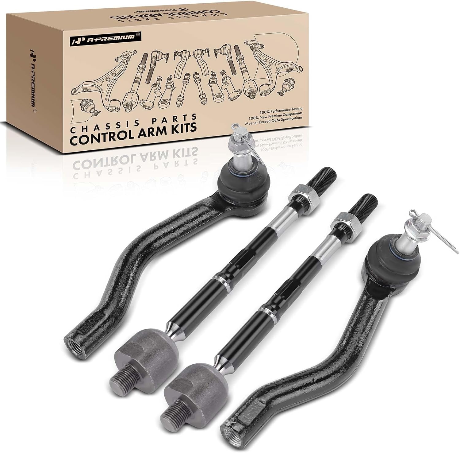 A-Premium Set of 4, Front Inner & Outer Tie Rod End Kit, Compatible with Nissan Pathfinder 2013-2020 & Infiniti QX60 2014-2020