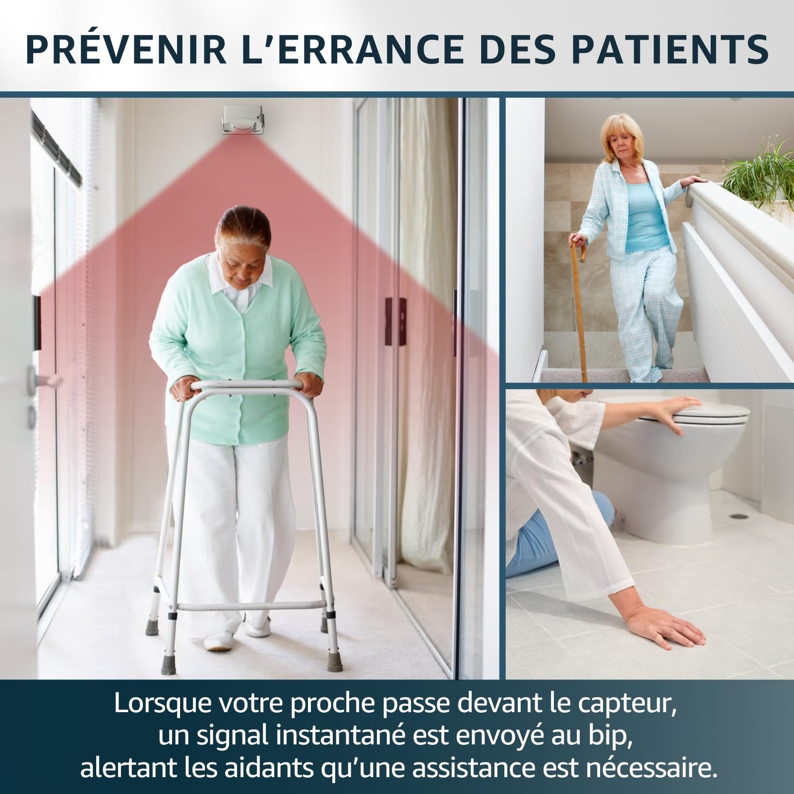 Alarme de lit avec Bip aidant et 2 détecteurs sans Fil