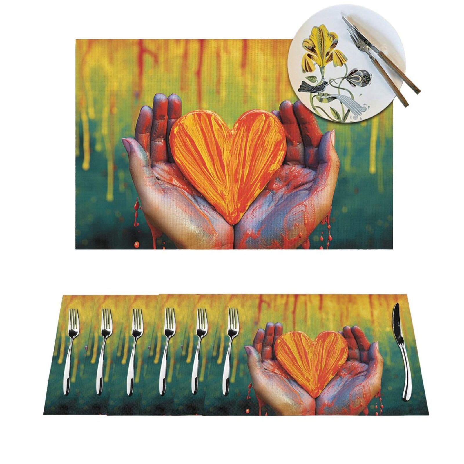 Sets de table anti-tache lavables en PVC tissé résistant lot de 4 mains d'amour