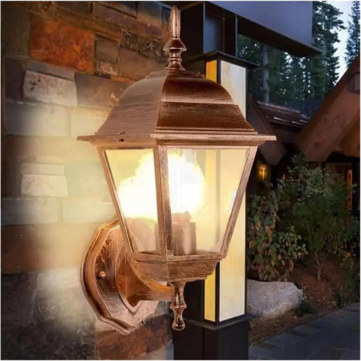 OZBMA Outdoor Lights Fixtures Wall Mount V-intage Lamp E27 Bulb Sconce LED Acrylic lampshade, for Bedroom (Red Bronze)