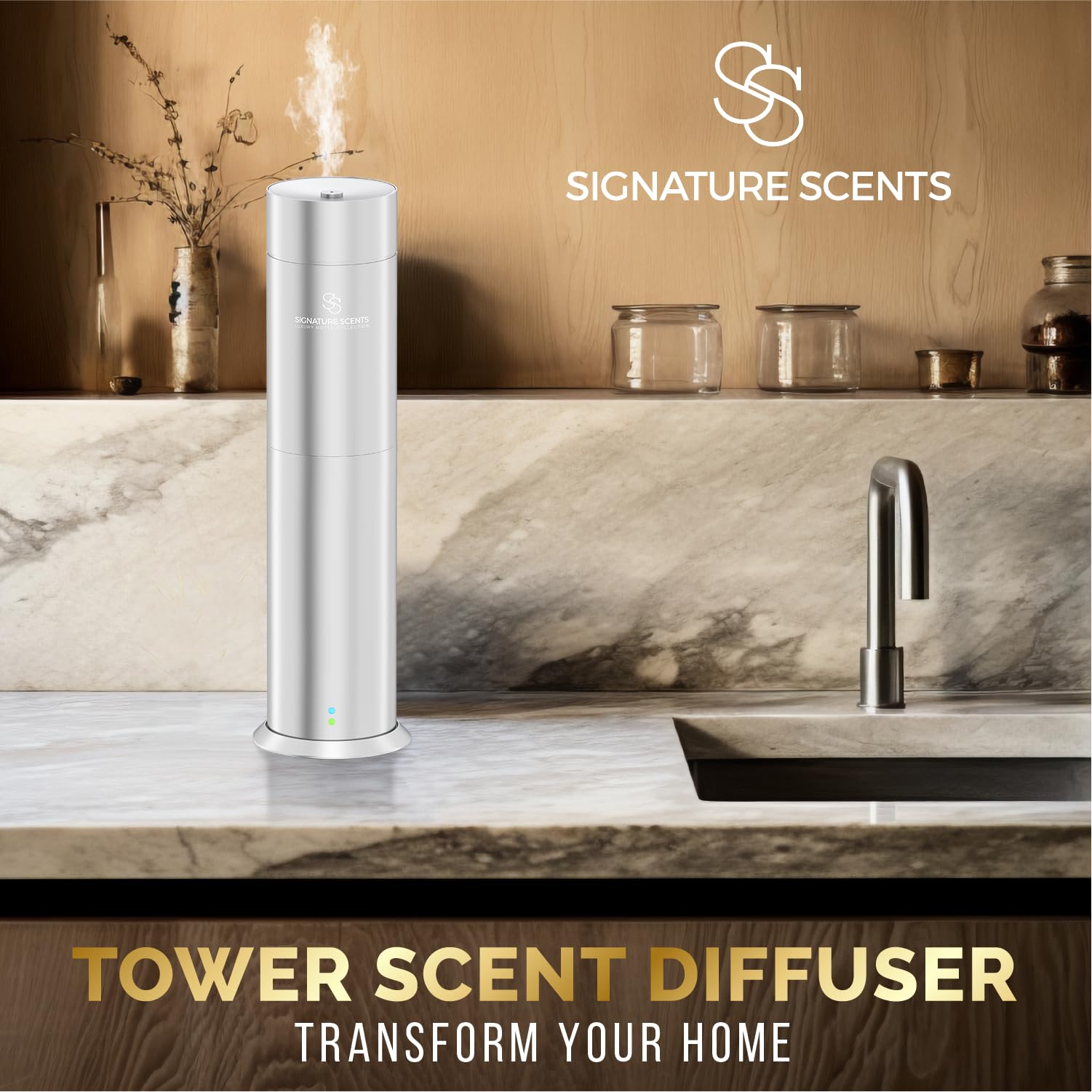 Difusor de aceites esenciales de lujo, difusor de aceite sin agua para aceites esenciales, difusor de aroma para el hogar y el hotel, cubre hasta 1000 pies cuadrados con control de aplicación