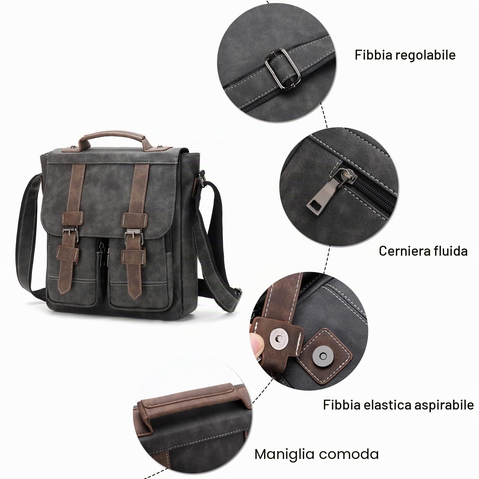 FANDARE Borsello Uomo Tracolla Borsa tracolla Uomo Pelle Borsa a Spalla Impermeabile Borsellino Uomo Tracolla per scuola Università Viaggio Lavoro Borsa a Spalla