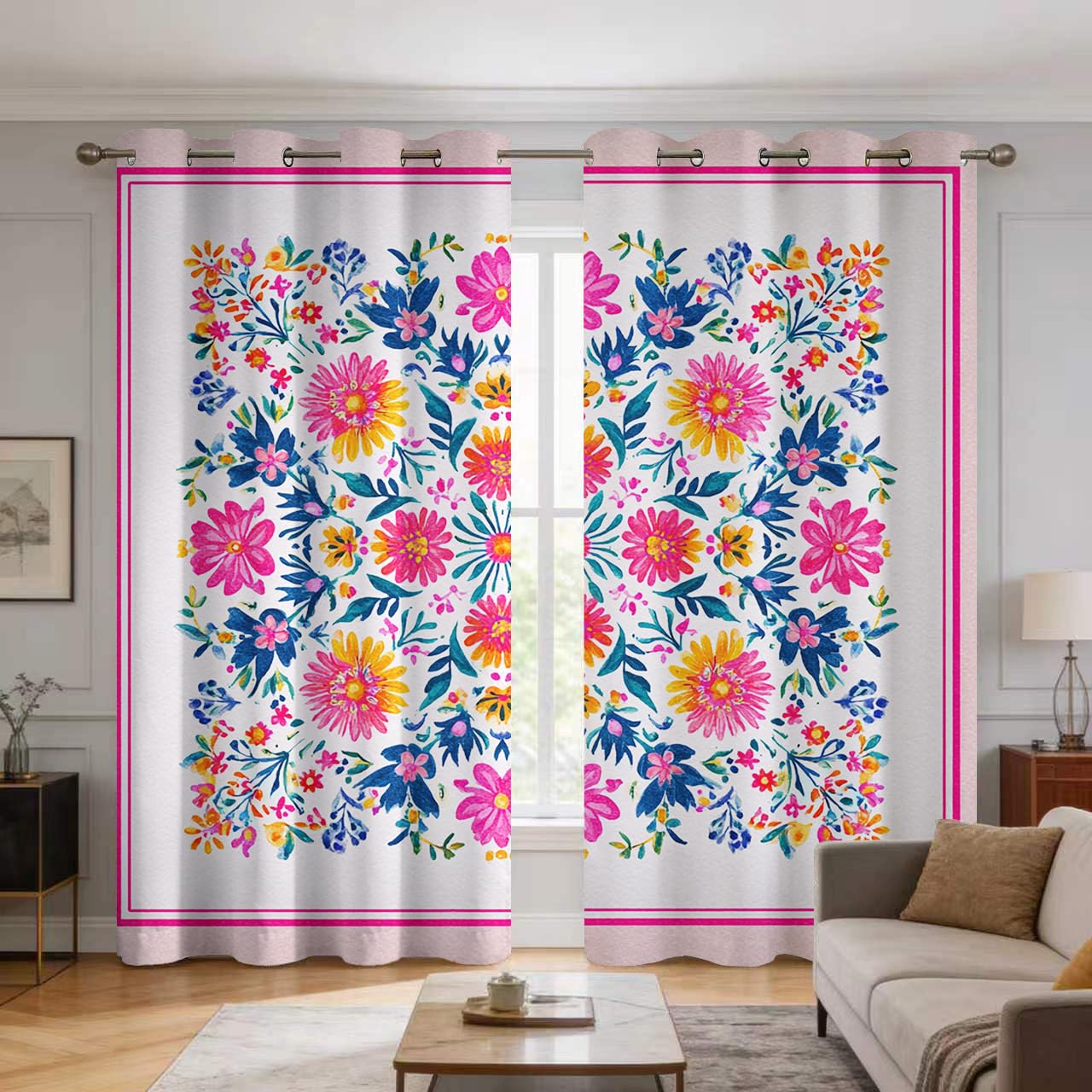 Rideaux motif bohème fleurs pour sublimer la décoration de votre chambre et salon