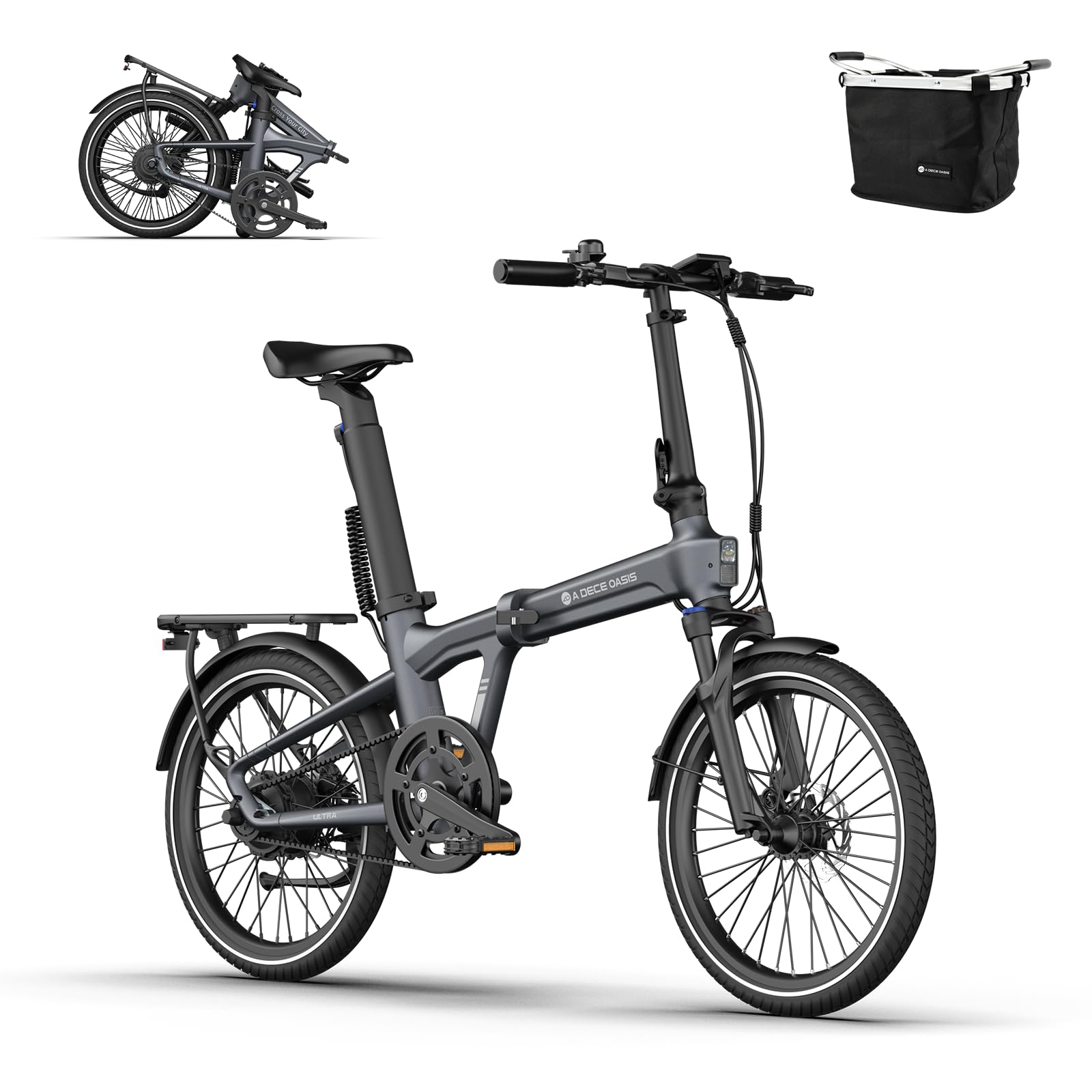 Ado Air20ultra2026 Bicicleta Eléctrica Plegable, Bicicleta Urbana 20'' Asistencia EléCtrica, Motor AutomáTico Bafang 36V250W, App y NFC, Luces Integradas, Incluye Cesta Delantera
