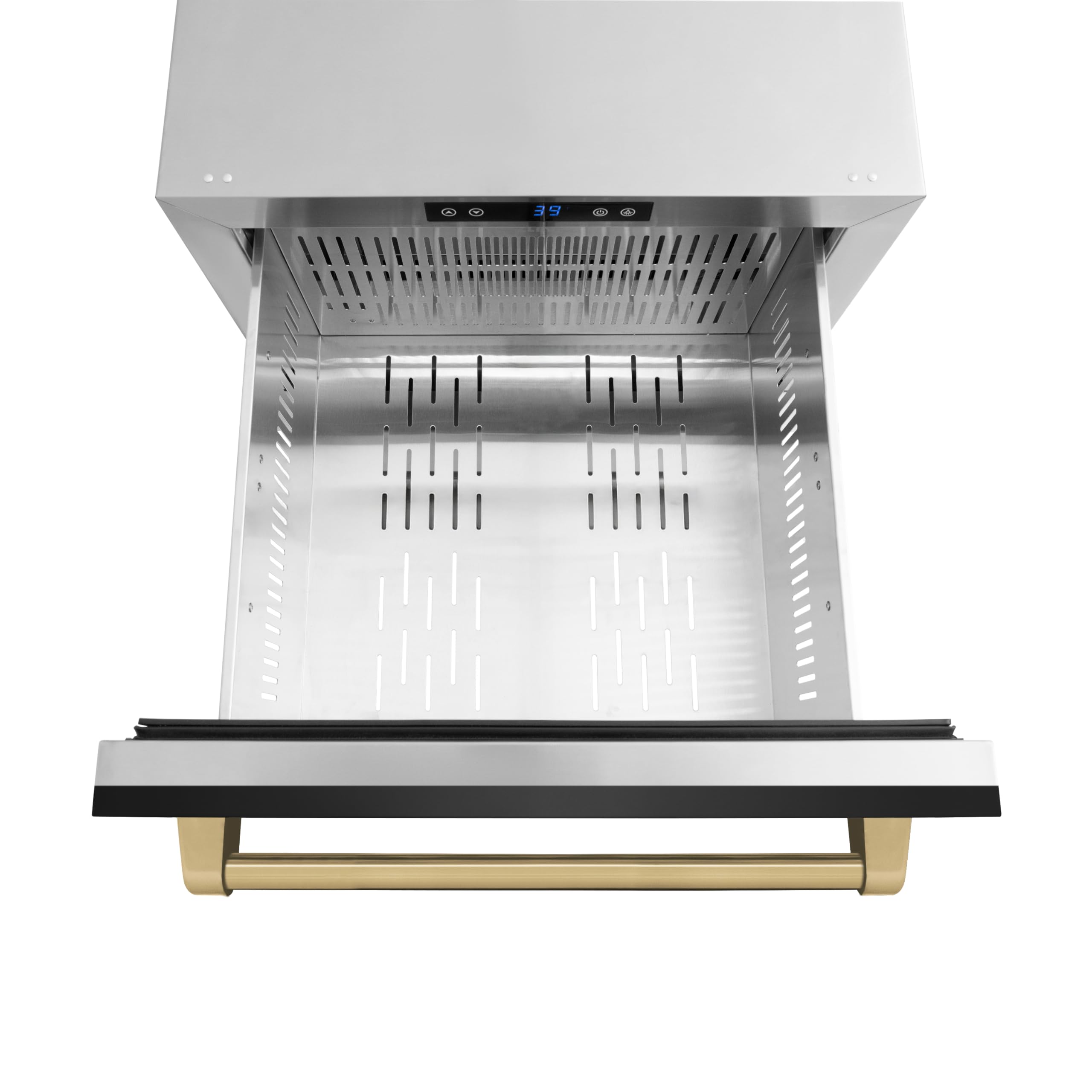 ZLINE Autograph Edition 24 in. Touchstone 168 Can Outdoor-Rated Dual Refrigerator Drawer with Black Stainless Steel Doors and Champagne Bronze Handles (RDSOZ-BS-24-CB) on Fridge.com