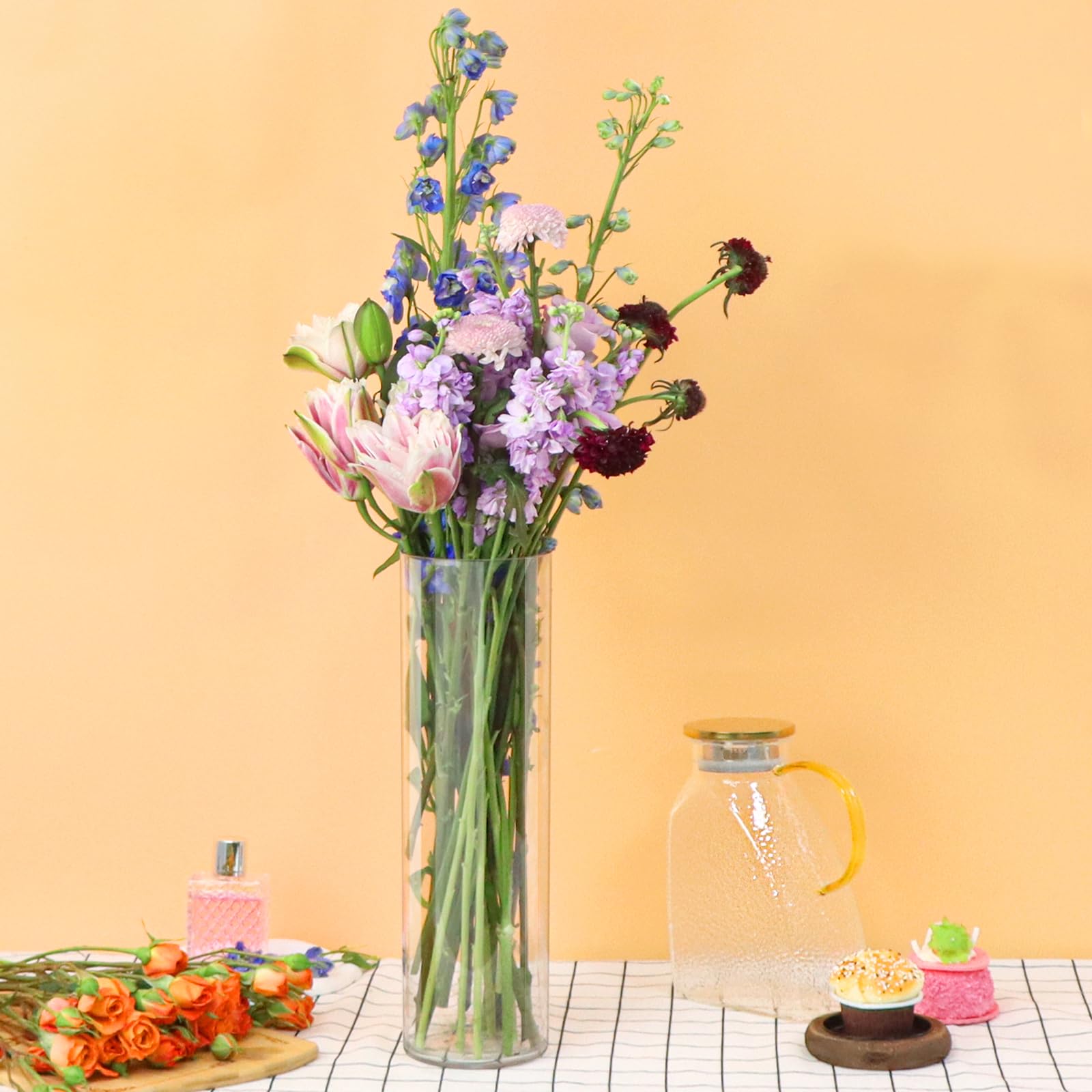 Jarrón Cilíndrico de Acrílico, Jarrón de Acrílico Transparente, 40 cm de Alto Extragrande de Plástico Grueso para Arreglos Florales, para Sala de Estar, Cocina, Oficina, Boda (40 x 12 cm)